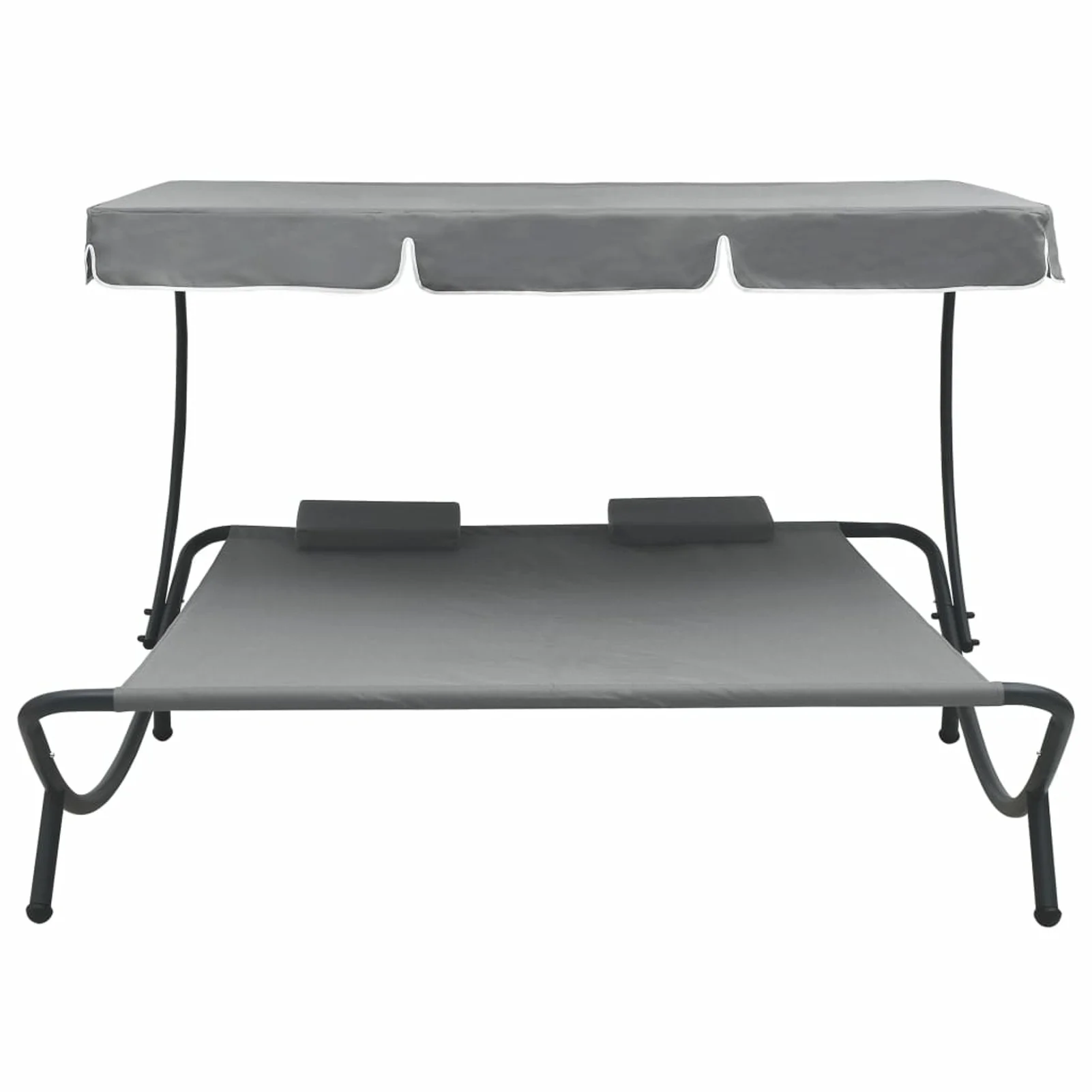Dcenta Outdoor Lounge Bed with Canopy and Pillows Patio Daybed Fabric Steel Frame Sun Bed Gray for Patio, Garden, Backyard, Poolside, Balcony 78.7 x 68.1 x 53.1 Inches (L x W x H)