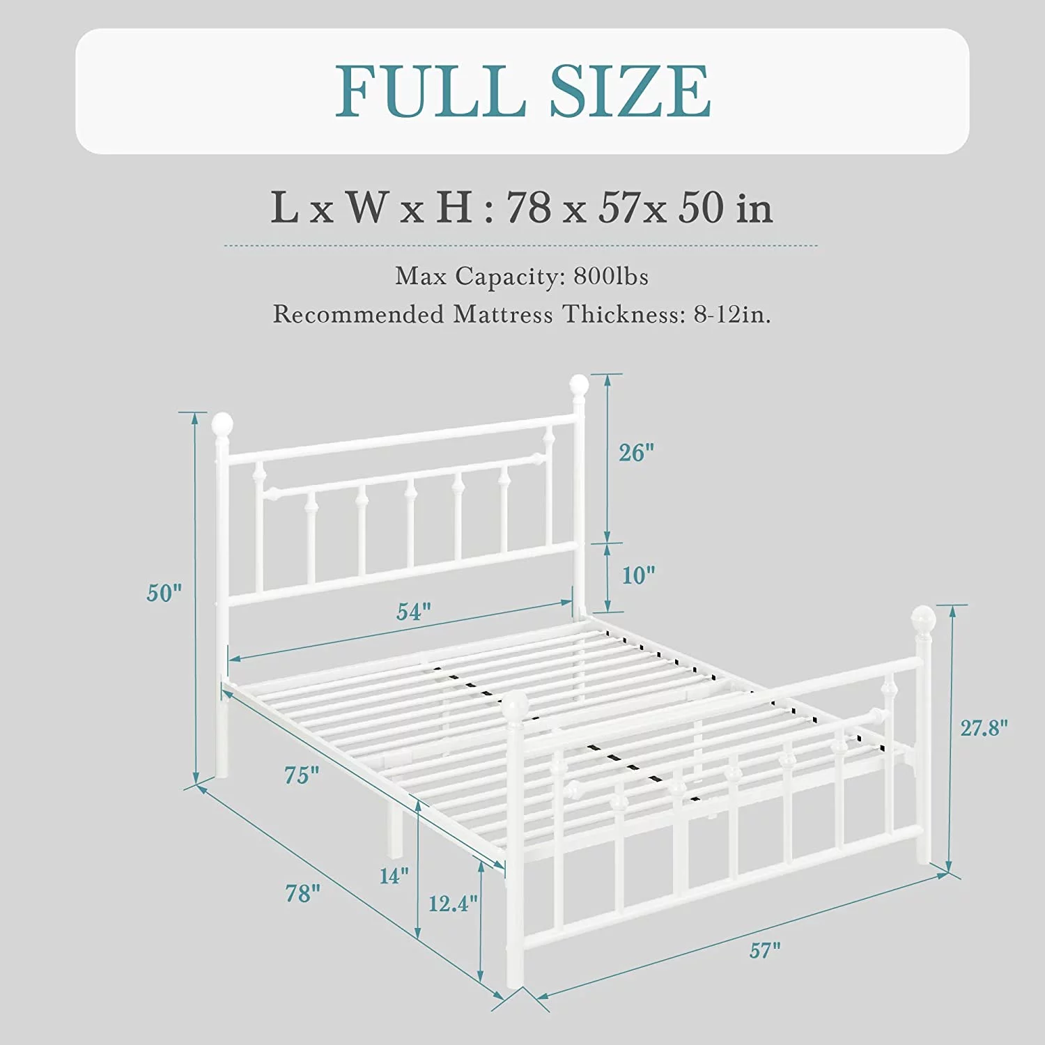 Full Size Metal Platform Bed Frame/Victorian Style Iron-Art Headboard and Footboard / 14 Inches Mattress Foundation for Storage/No Box Spring Needed/Easy Assembly/Black