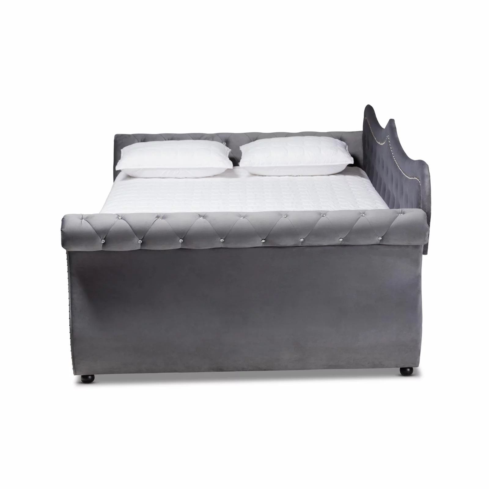 Baxton Studio Abbie Gray Velvet Crystal Tufted Full Size Wood Daybed
