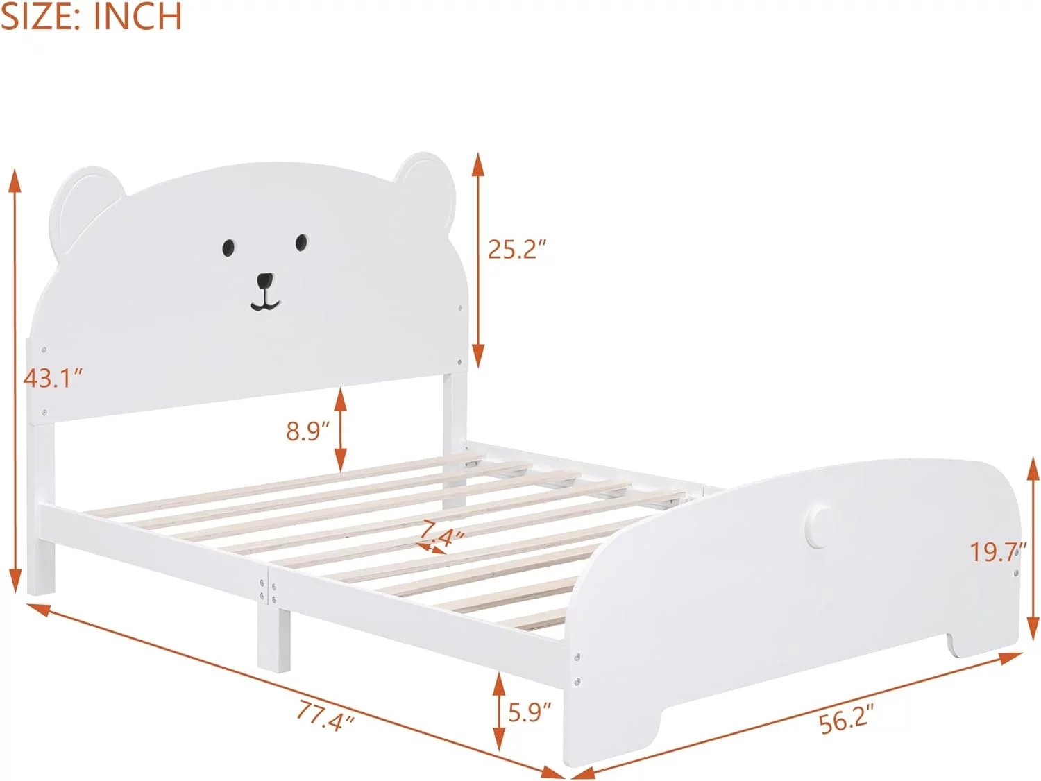 Full Size Kids Bed, Wood Platform Bed With Bear-Shaped Headboard And Footboard For Kids, Teens, Boys & Girls,No Box Spring Needed(White)