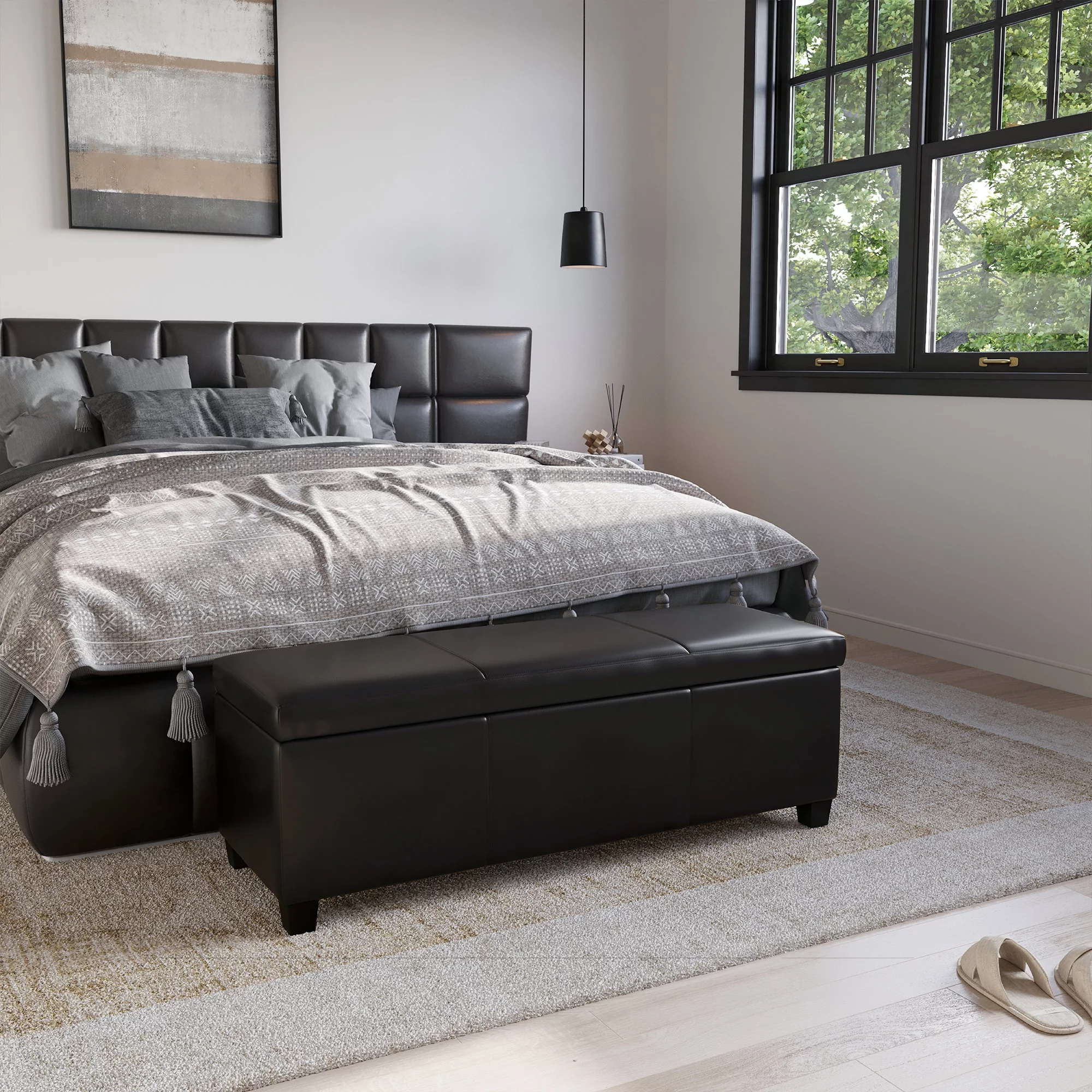 BELLEZE Storage Ottoman Bench Footstool - Amherst (Black)