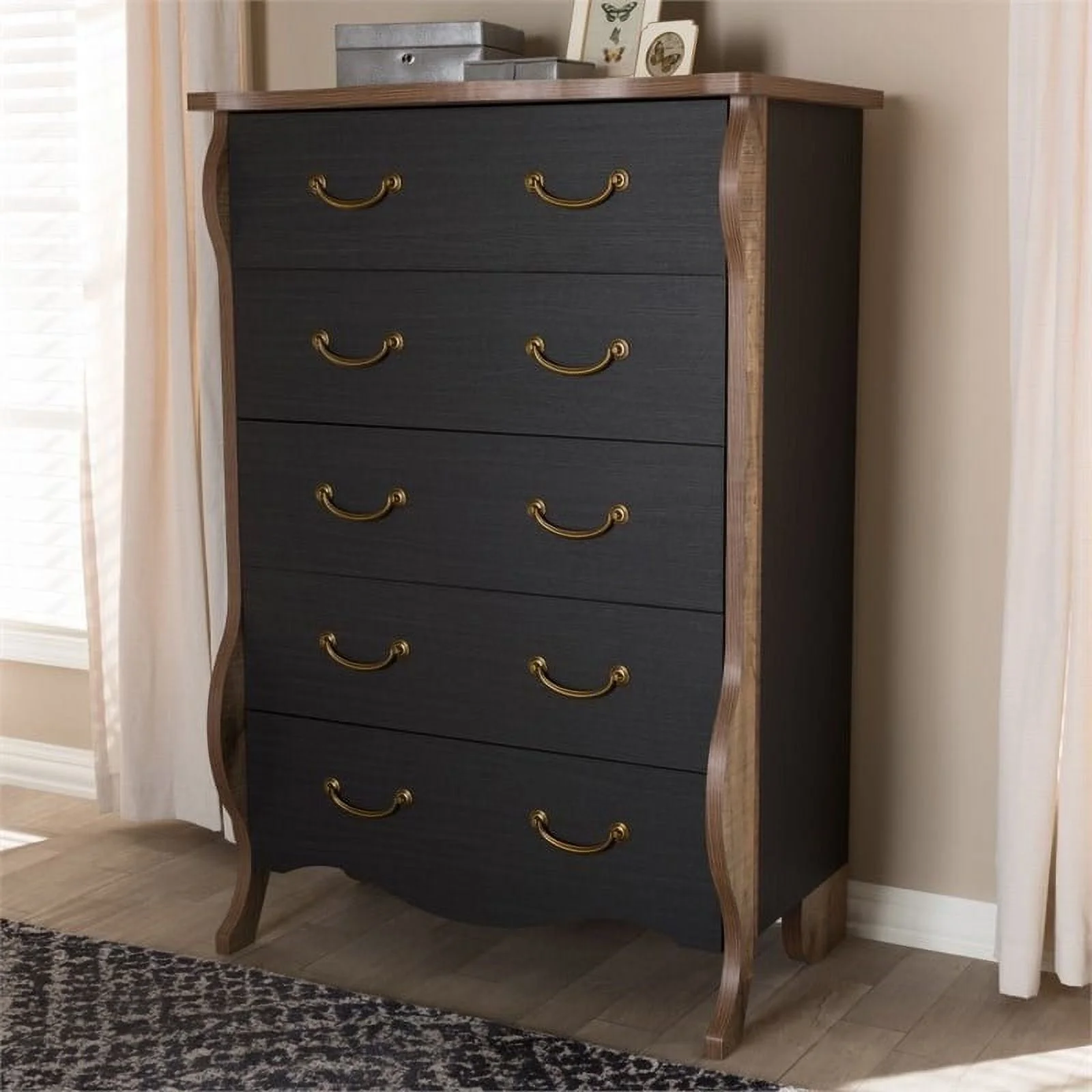 Bowery Hill 5 Drawer Chest in Black and Oak