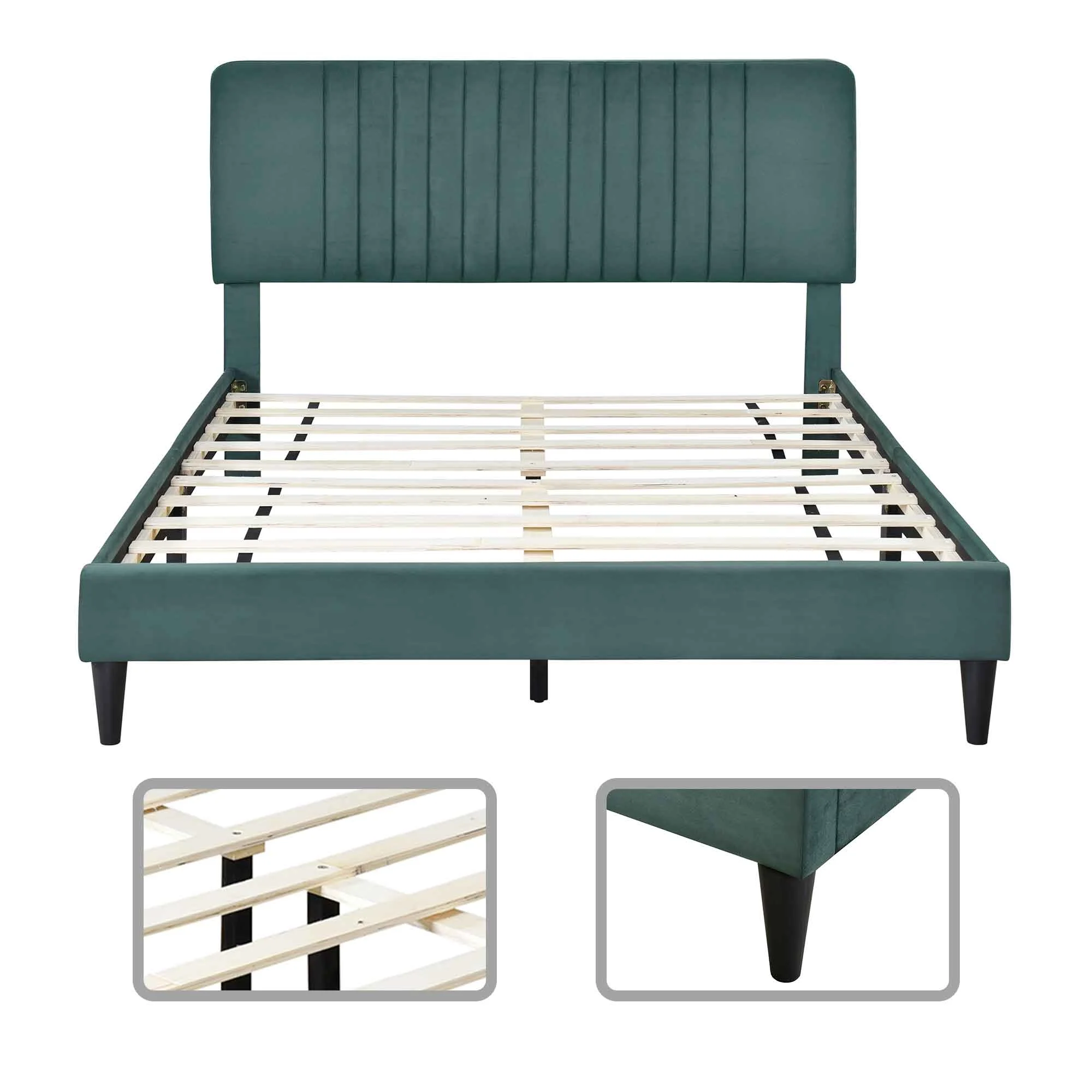 Fashion Design Full Size Platform Bed with Headboard and Center Support Legs