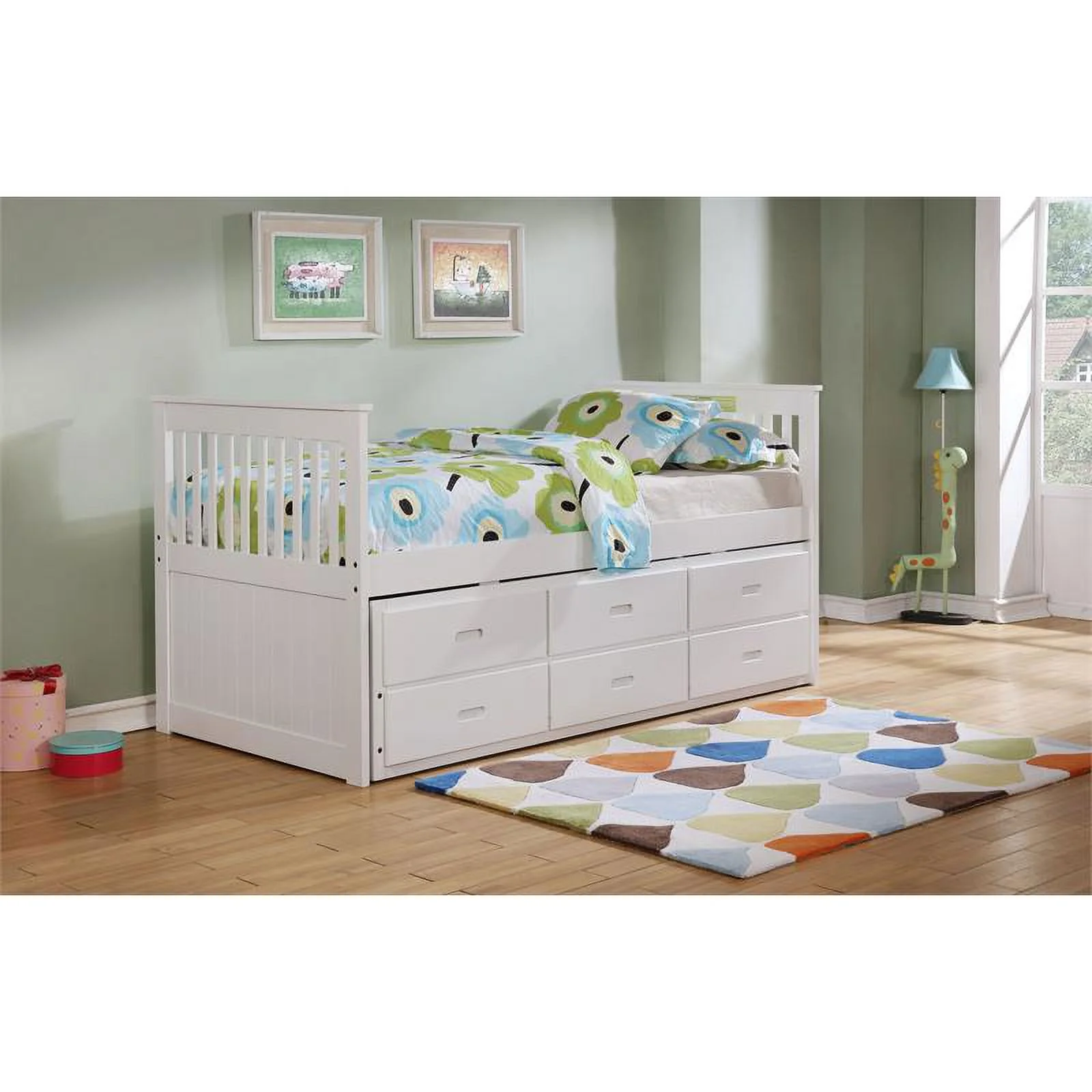 BEKids Solid Wood Twin Captain Bed with Twin Trundle and 3 Drawers in White