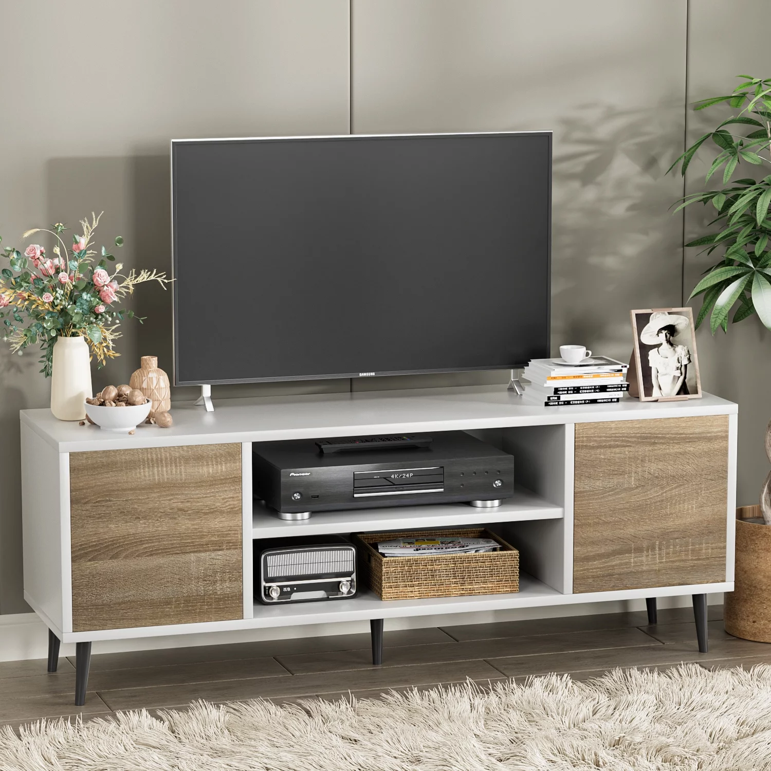 Furmax Mid-Century 2-Door TV Stand for TVs up to 65