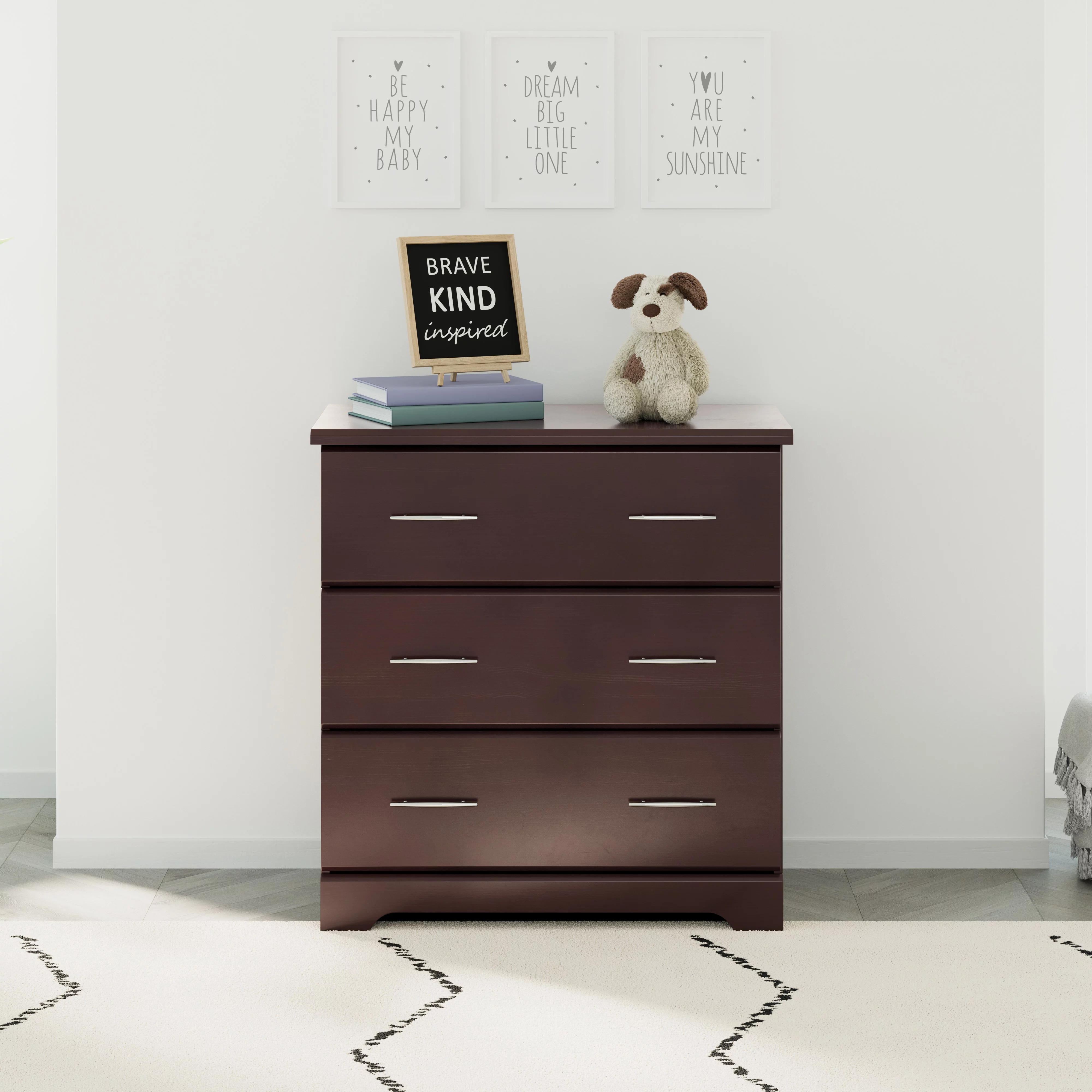 Storkcraft Brookside 3 Drawer Modern Vertical Dresser Espresso Finish