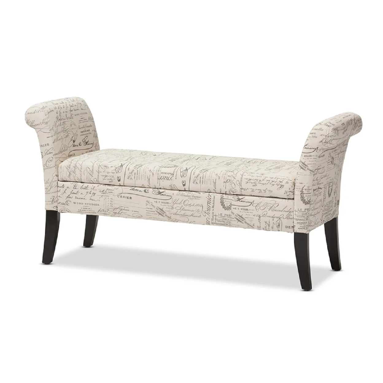 Baxton Studio Avignon Script-Patterned French Laundry Fabric Storage Ottoman Bench
