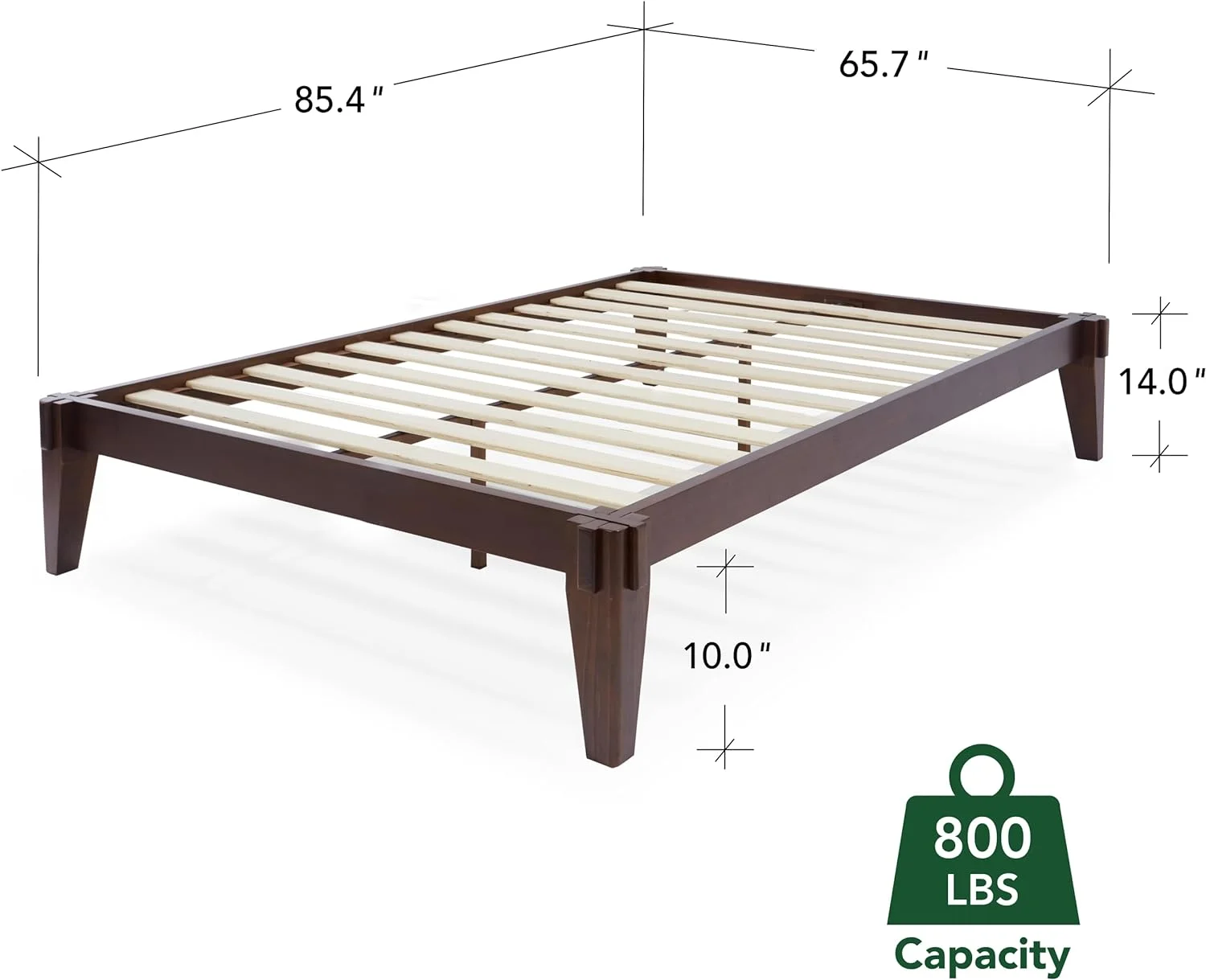 OUWI Chalipa 14” Queen Bed Frame - Solid Wood Platform Bed - Japanese Joinery Bed Frame - Wood Slat Support - No Box Spring Needed - Easy Assembly - Minimalist & Modern Style, Walnut