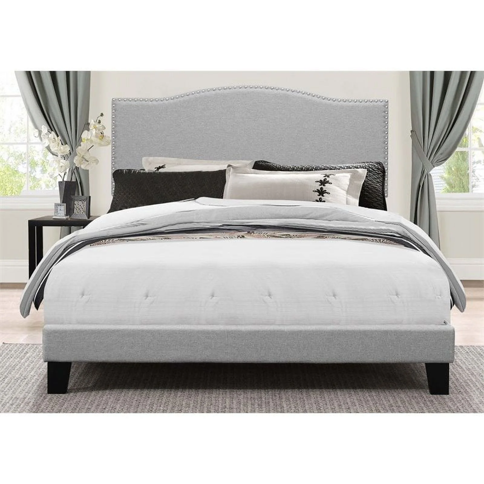 Natural Greige Modern Fabric/Wood Full Panel Bed in Glacier Gray