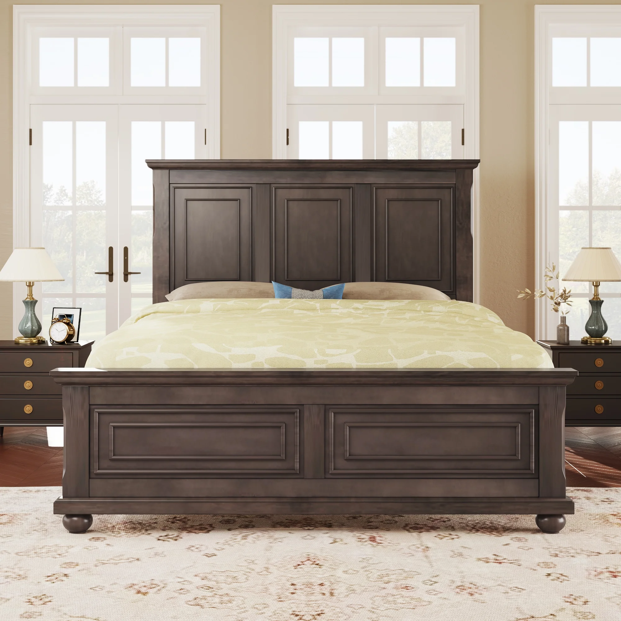 Opulent Rich Brown King-Sized Bed in Traditional Town & Country Pinewood Style
