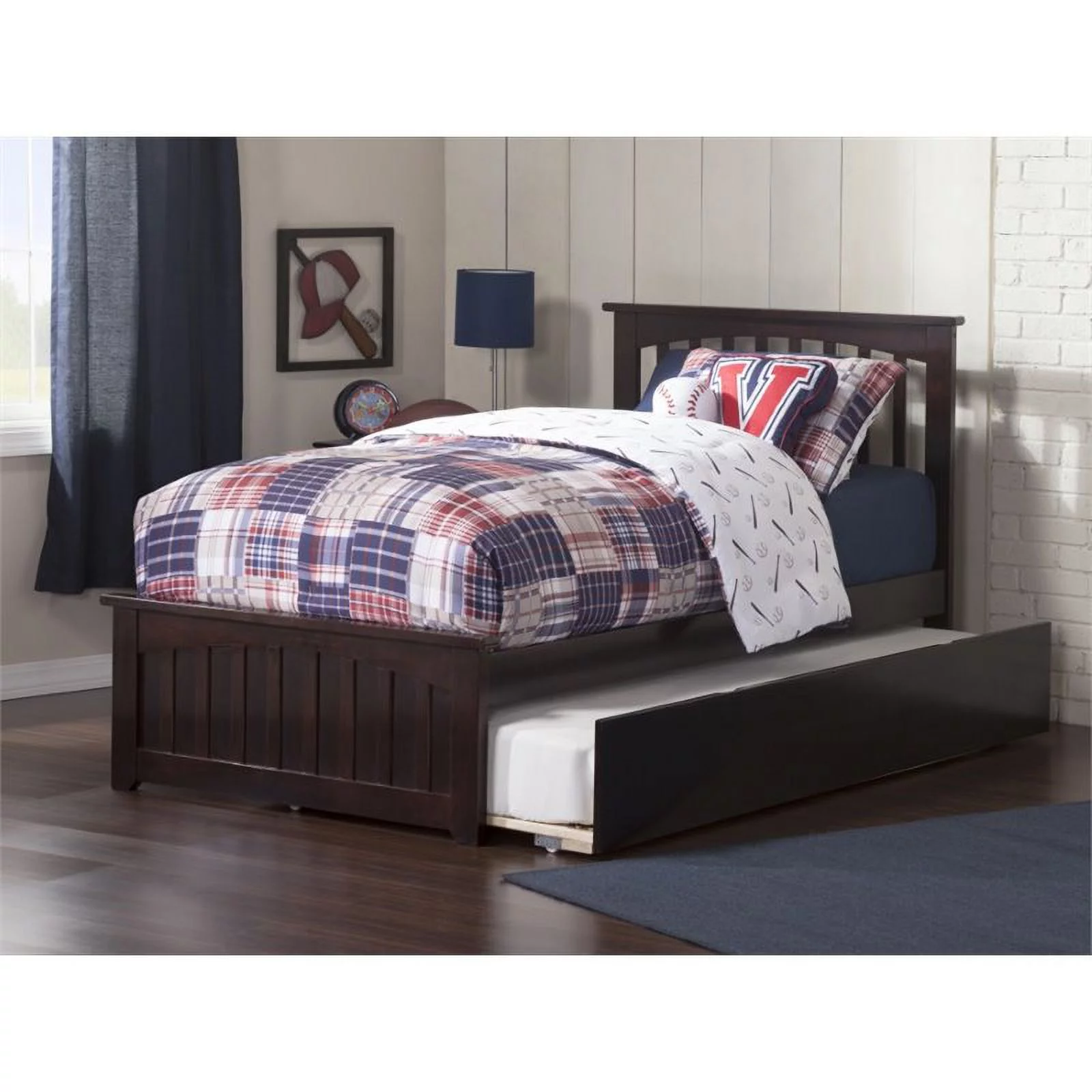 Pemberly Row Traditional Twin XL Platform Bed with Trundle in Espresso