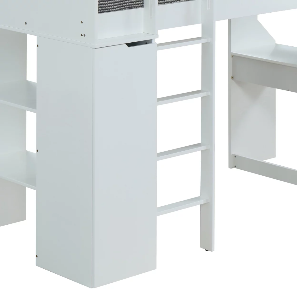 Wooden Twin Size Loft Bunk Bed with Workstation and Ladder, White- Saltoro Sherpi