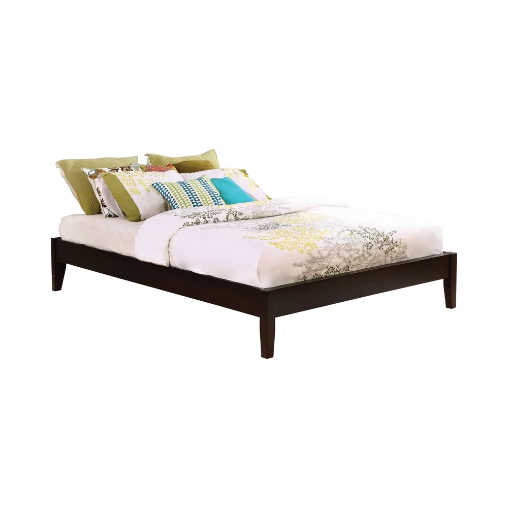 Wooden Eastern King Platform Bed with Chamfered Legs, Dark Brown- Saltoro Sherpi
