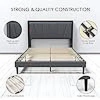 Origeture Full Size Bed Frame with USB & Type-C Ports, Full Platform Bed Frame with Wingback Storage Headboard, Linen Upholstered, Solid Wood Slats Support, Easy Assembly, No Box Spring Needed, Gray