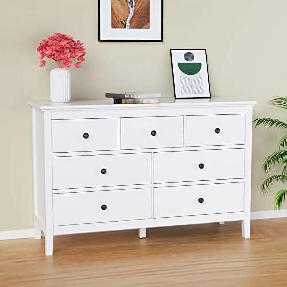 White Dresser Dresser for Bedroom 7 Drawer Dresser with Wide Drawer and Metal Handles
