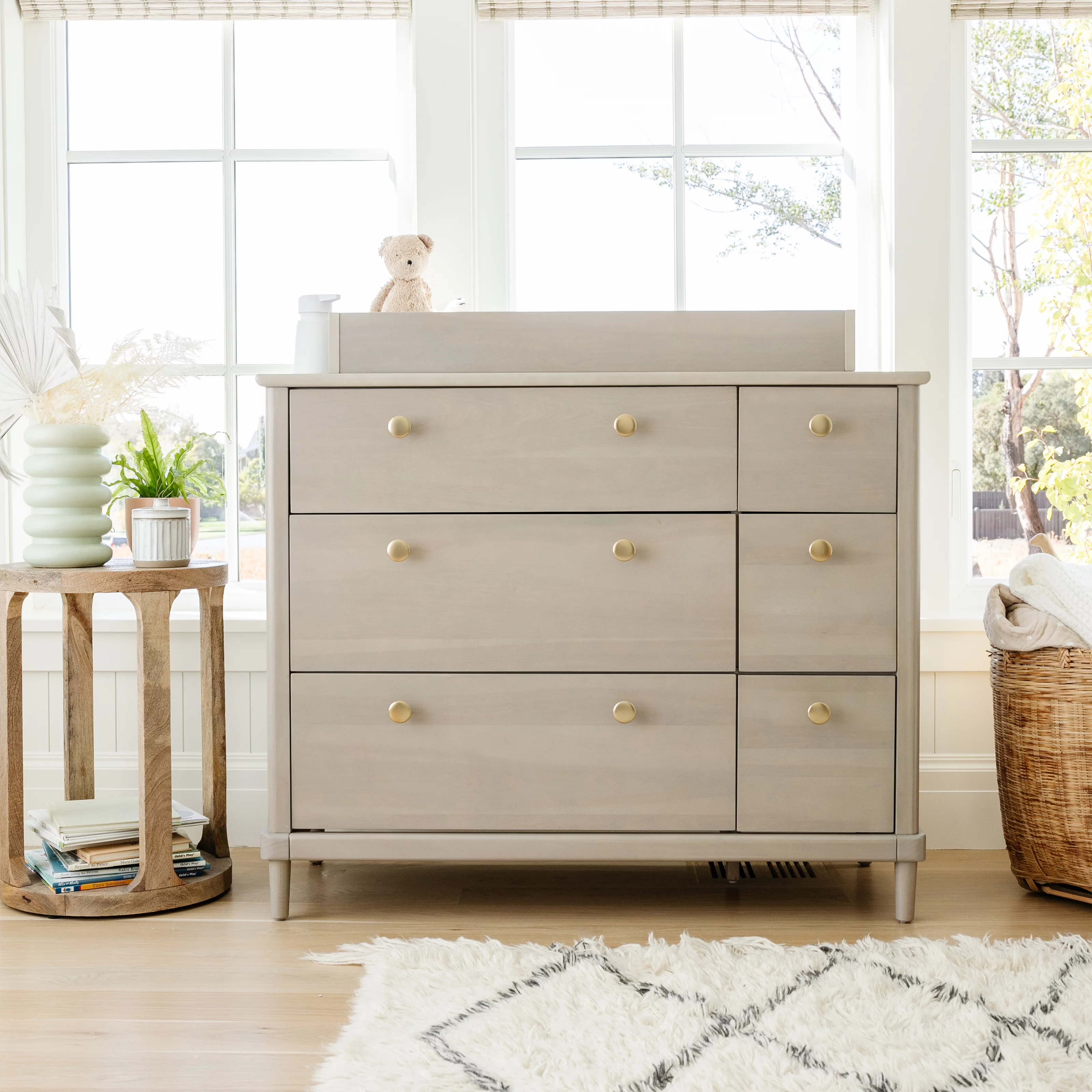 Motherly by Storkcraft Timeless 6 Drawer Dresser with Changer Topper, Brushed Fog