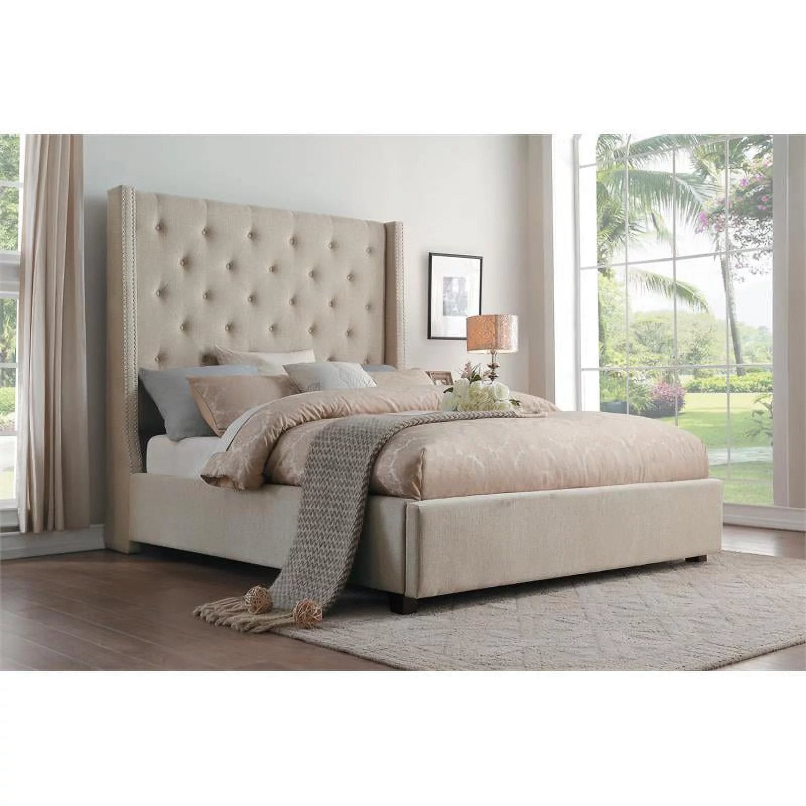Lexicon Fairborn Fabric California King Bed with Storage Drawers in Beige