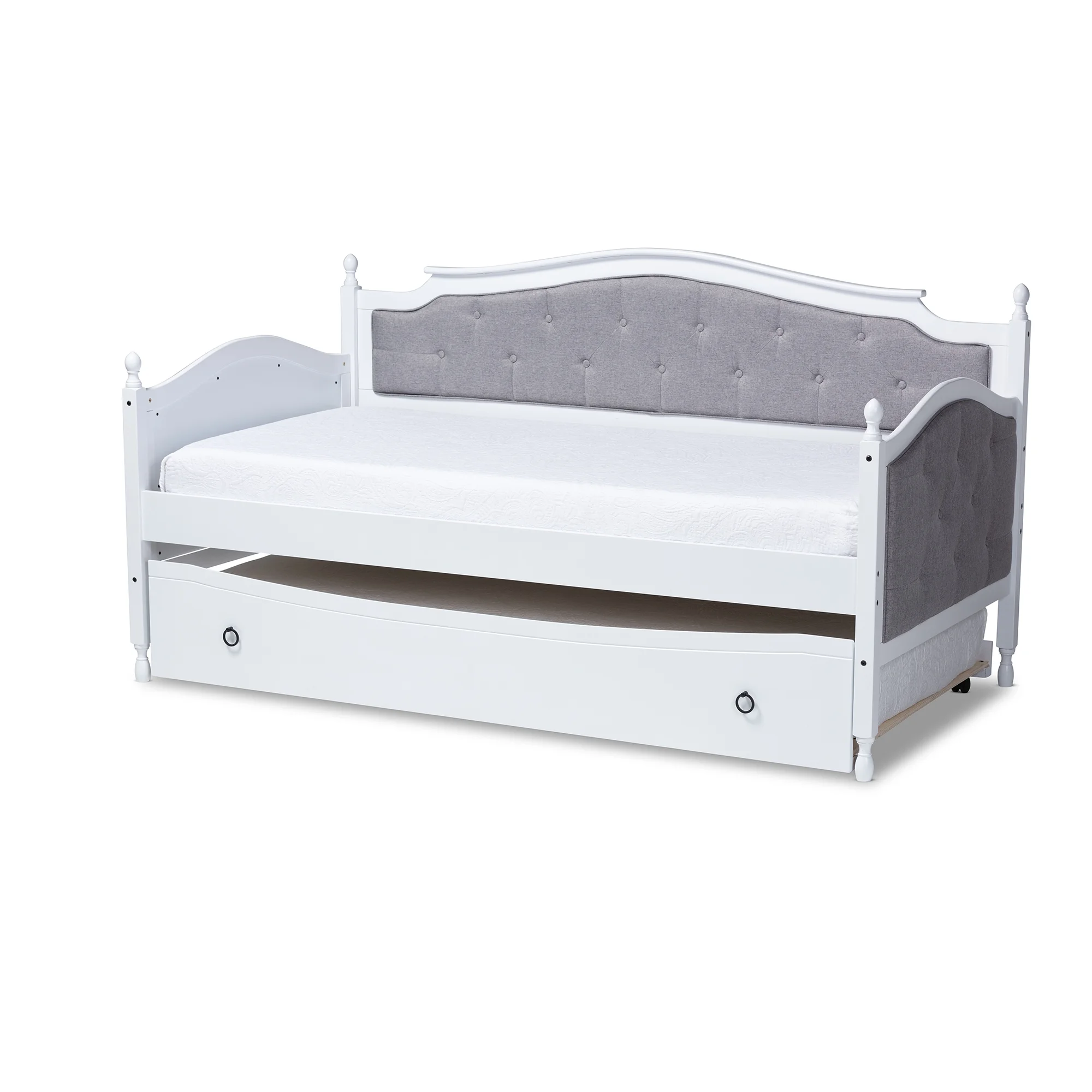 Baxton Studio Marlie Classic and Traditional Gray Fabric Upholstered White Finished Wood Twin Size Daybed with Trundle