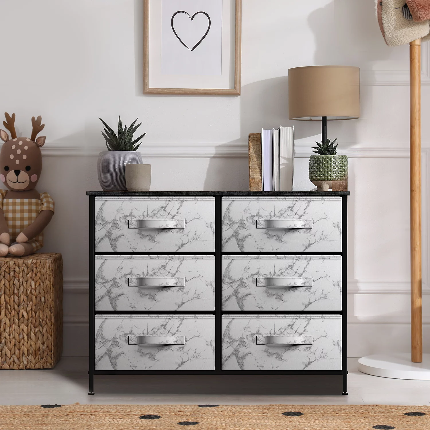 Sorbus Adult Medium-Density Fibreboard 6 Drawers Storage Chest, Black and Gray, Height 24.62