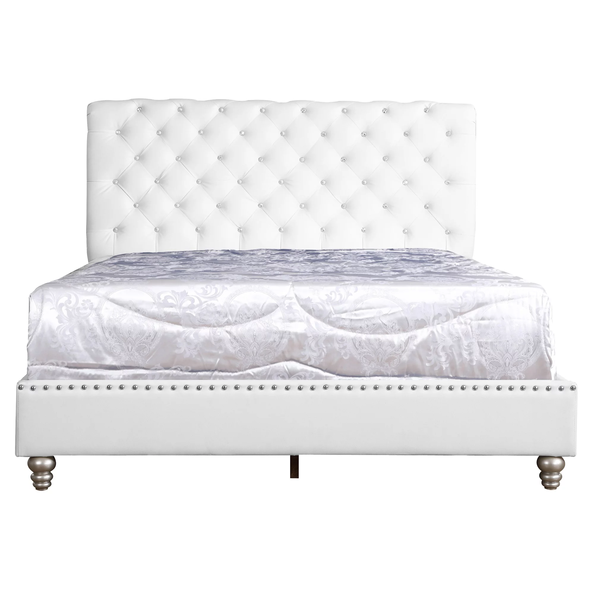 Passion Furniture Maxx Tufted Upholstered Panel Bed, White - Queen Size