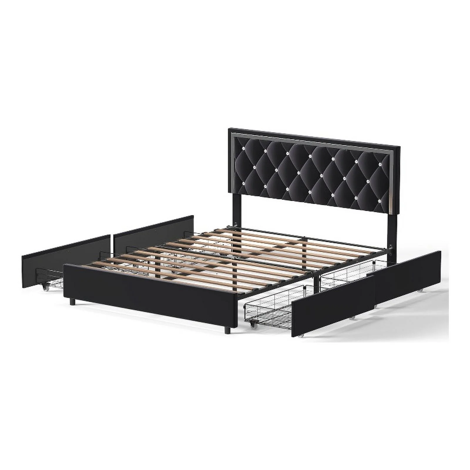 Better Home Products Monica 4-Drawer Velvet Queen Size Platform Bed in Black