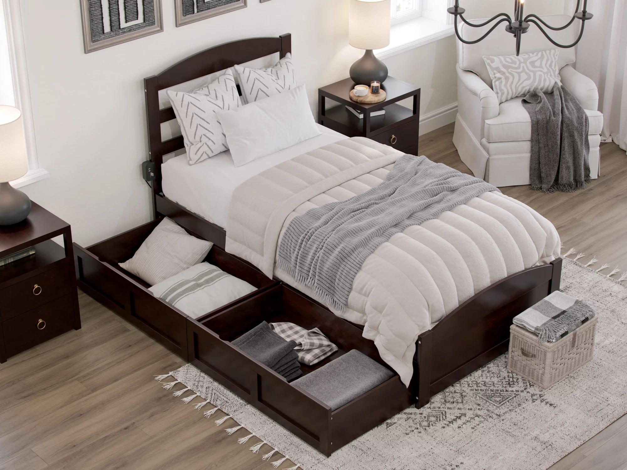 AFI Warren Twin XL Wood Platform Bed with Headboard Footboard & 2 Storage Drawers Espresso