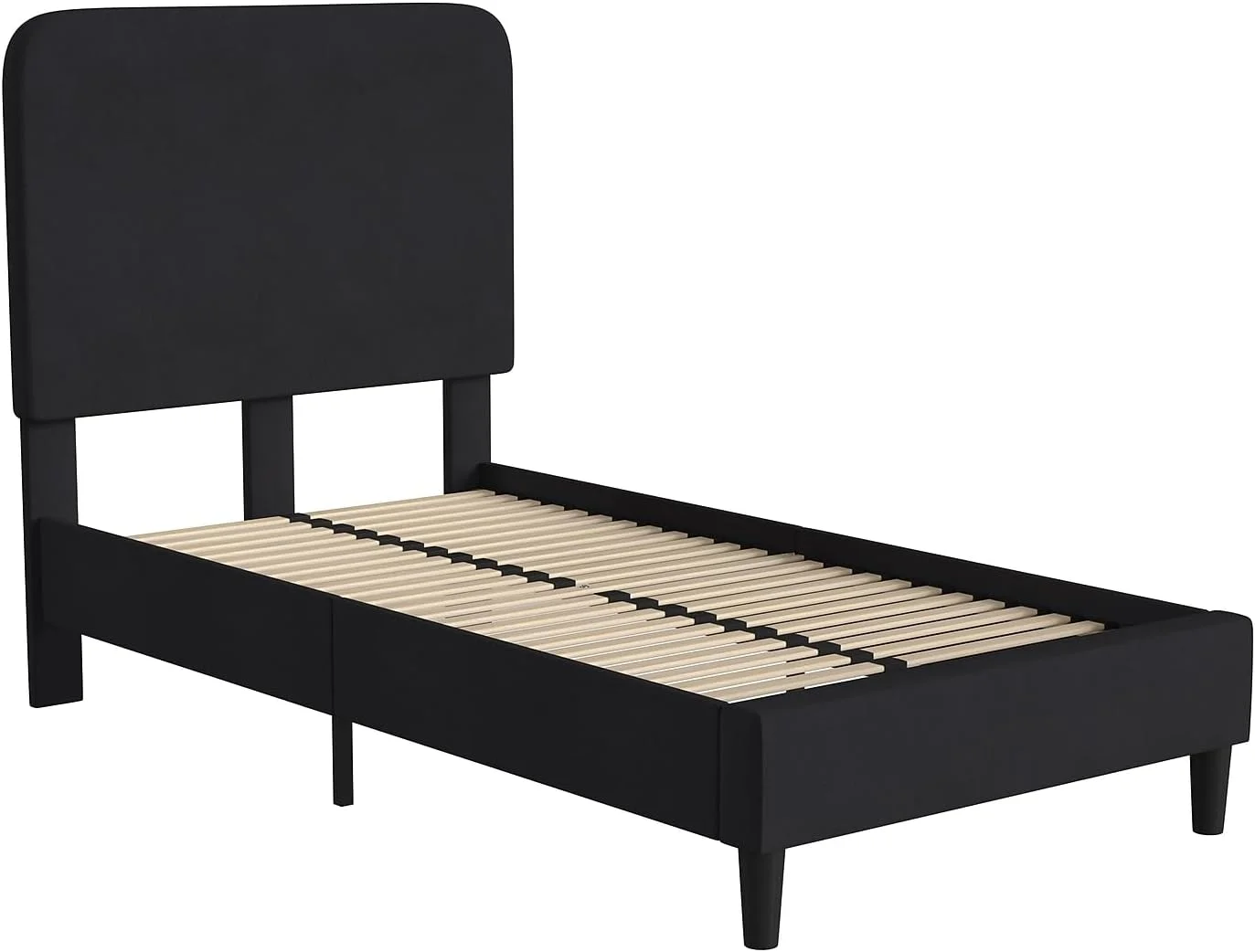 YGDU Addison Platform Bed - Charcoal Fabric Upholstery - Twin - Headboard with Rounded Edges - Wood Slat Support - No Box Spring or Foundation Needed
