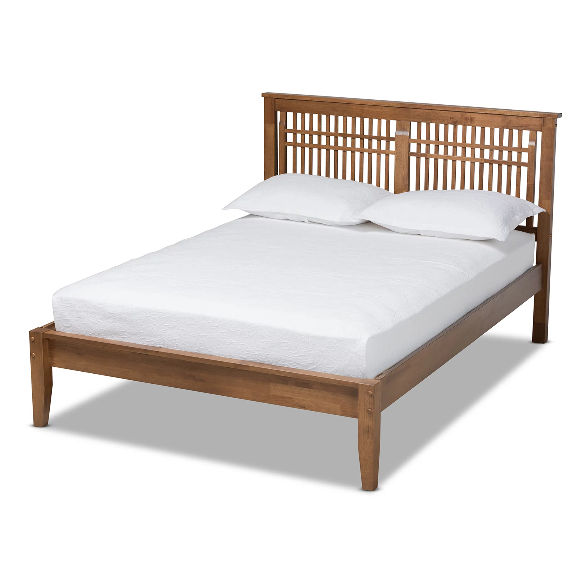 Laci Mid-Century Modern Solid Walnut Wood Window-Pane Style Platform Bed, Multiple Sizes by Desert Fields