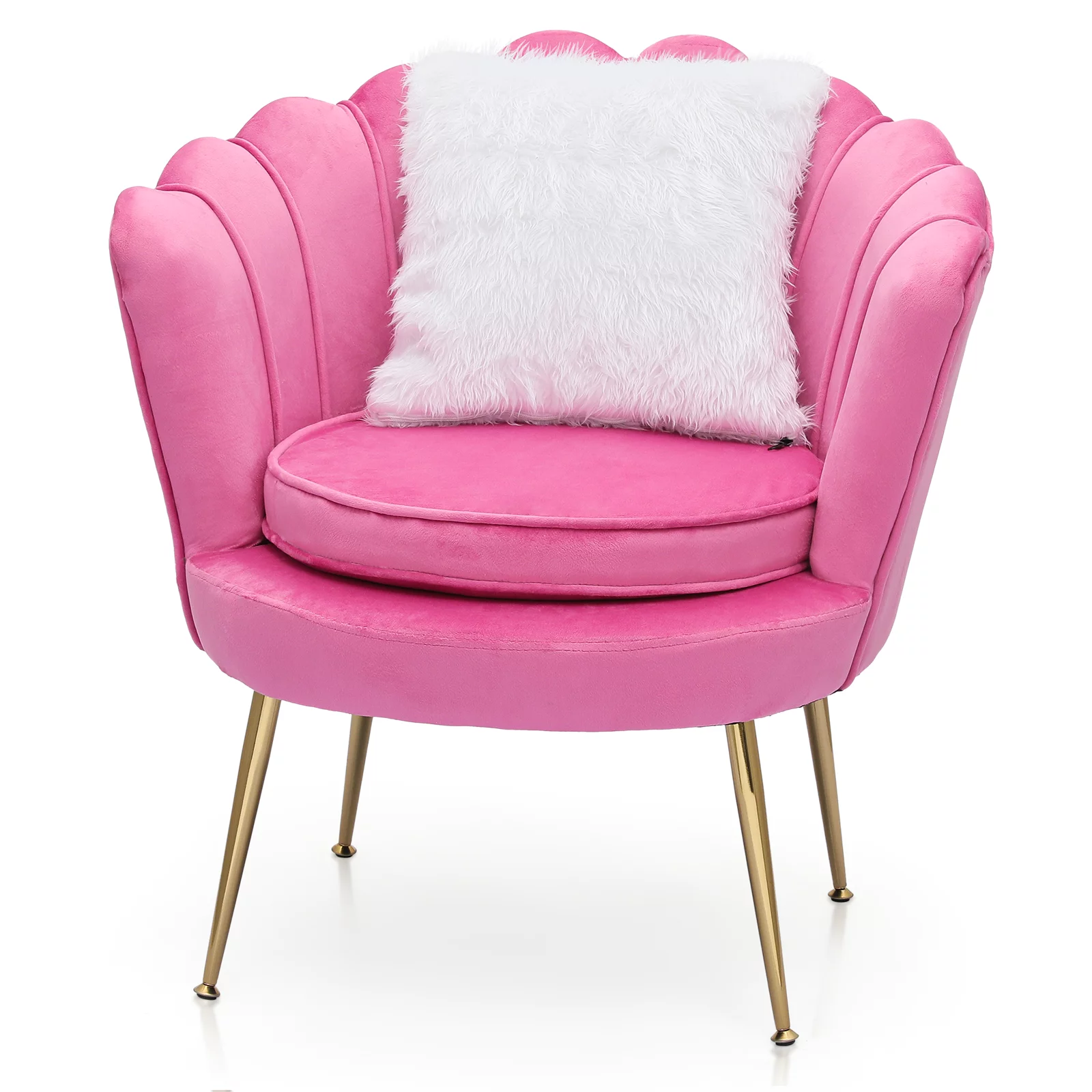 Magshion Living Room Microfiber Solo Sofa, Tufted Velvet Accent Chair, Round Padding Seat with Cushion, Home Upholstered Arm Chair, Pink