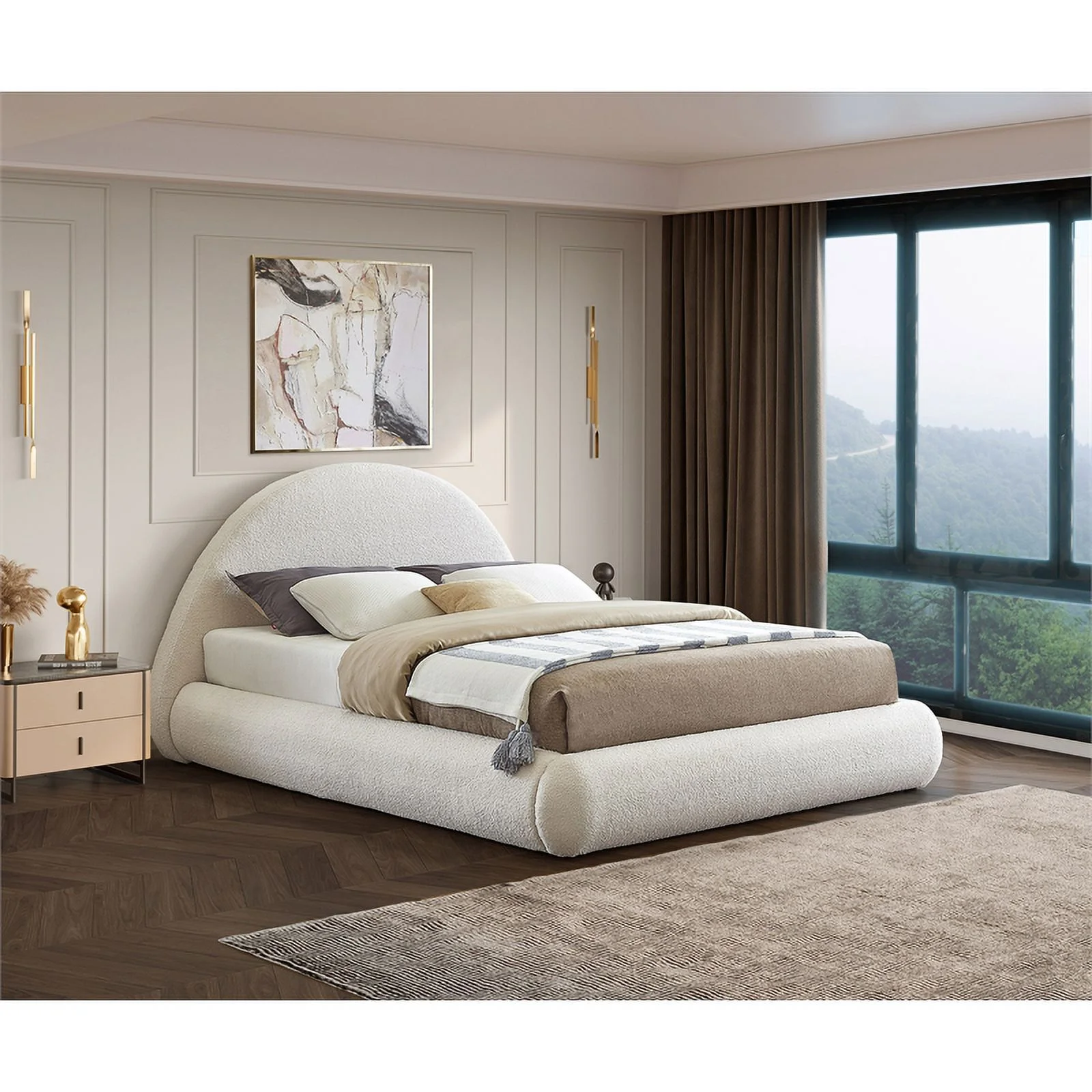 Meridian Furniture Rudy Cream Teddy Fabric King Bed