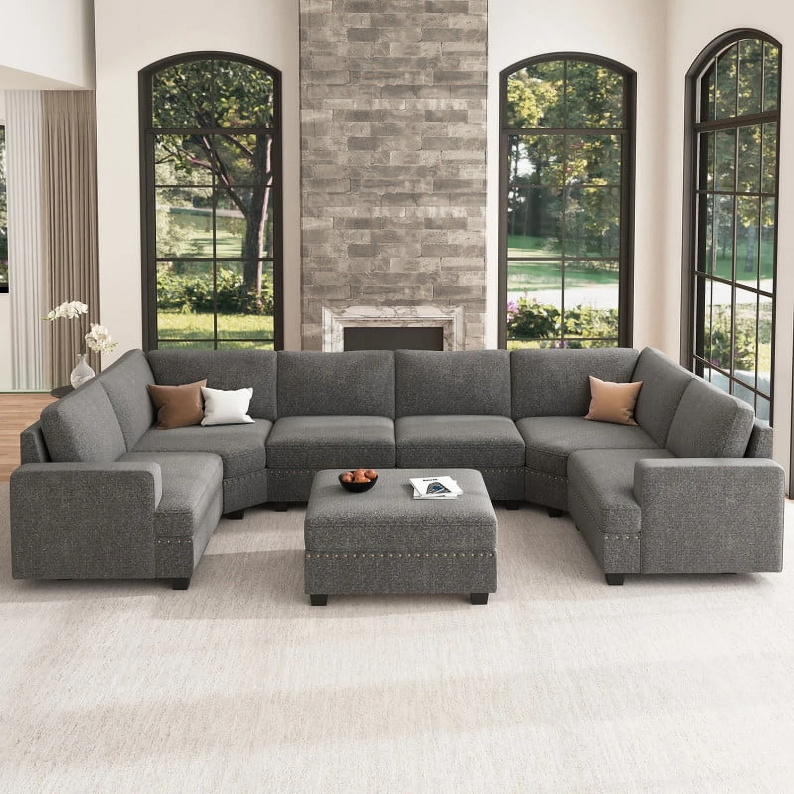 Nolany Convertible Oversized Sectional Sofa Sleeper Sofa Sectionals for Living Room (Deep and Wide Seat), Light Grey