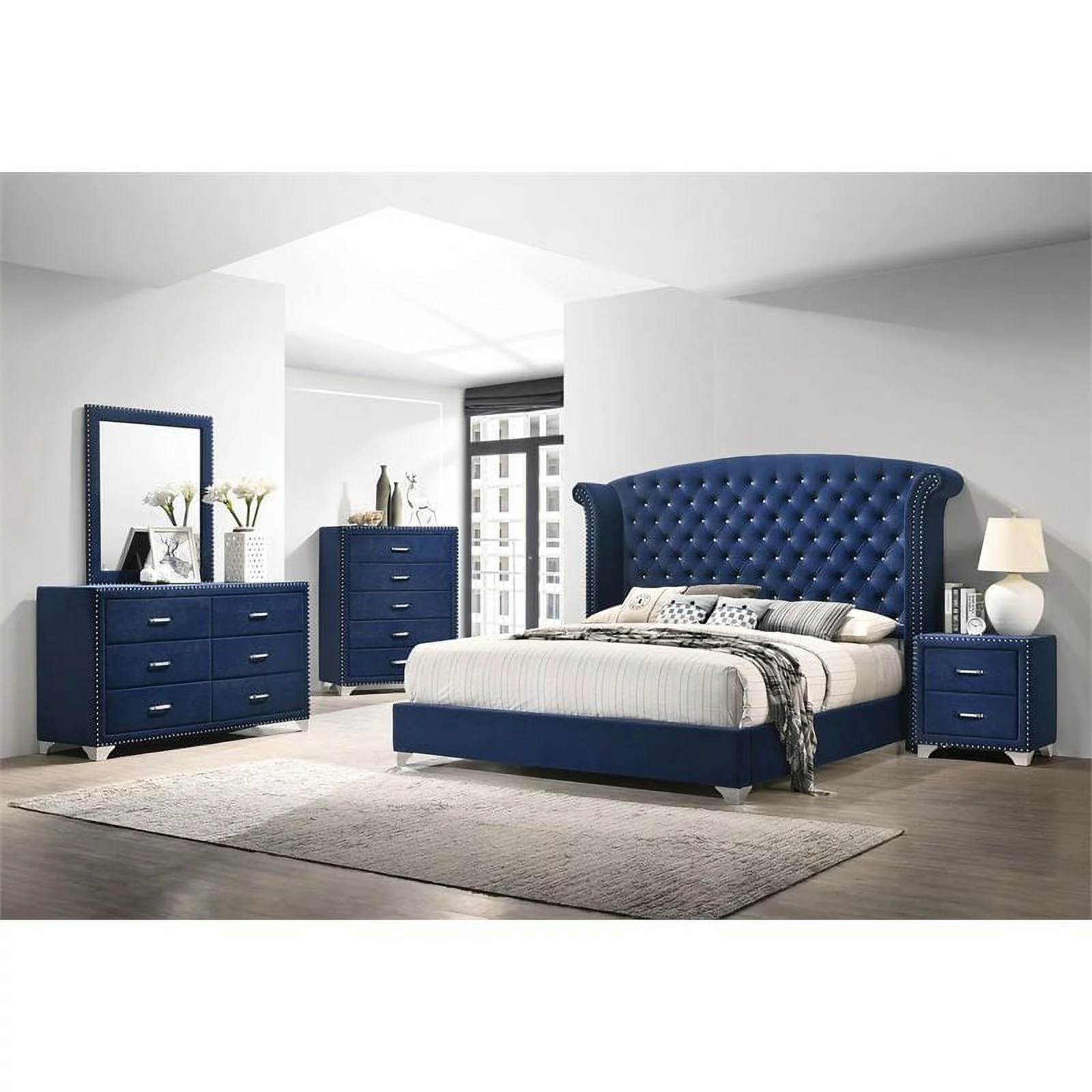 Melody 5-piece California King Tufted Upholstered Bedroom Set Pacific Blue