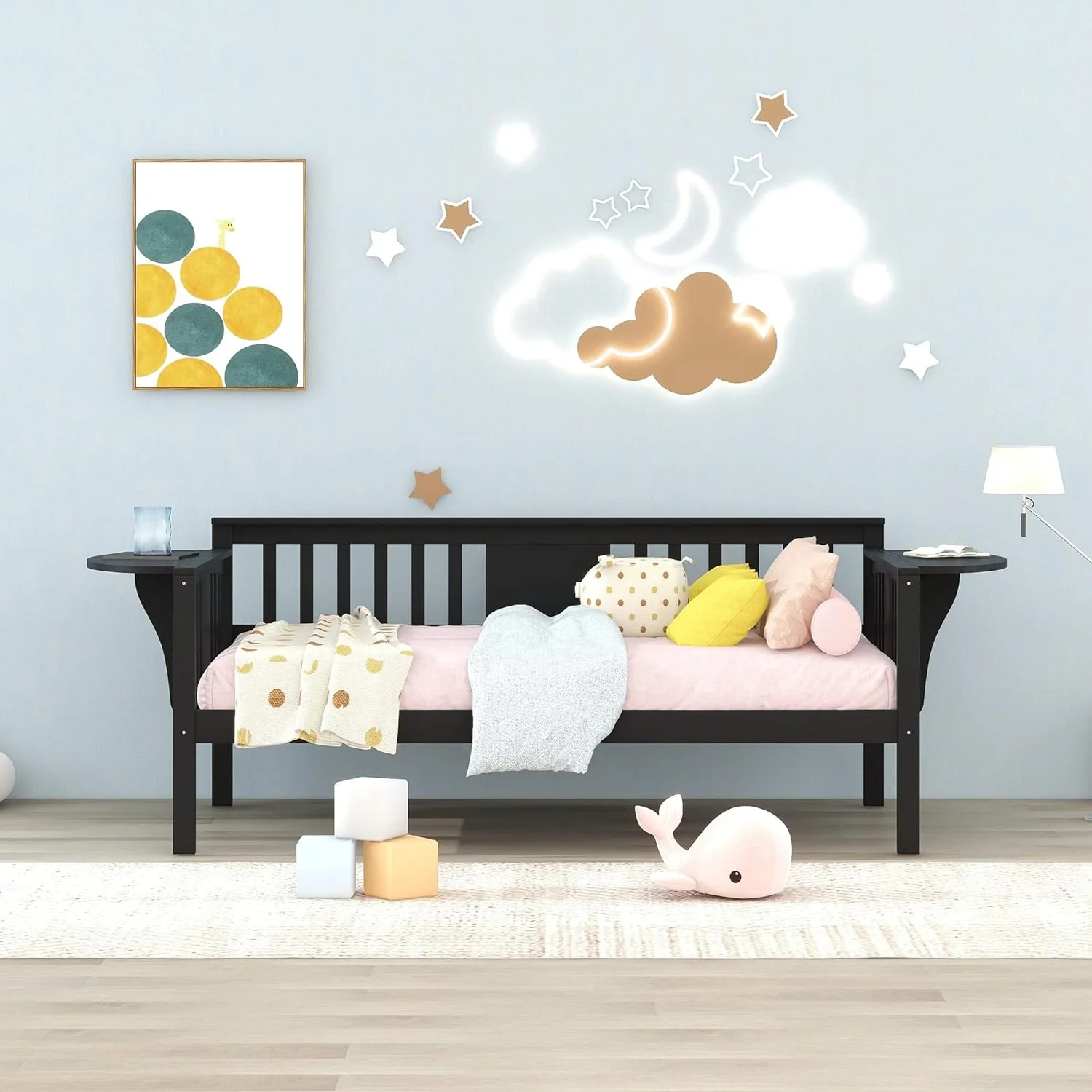 Wood Day Bed Frame For Kids Adults Size Sofa Bed For Bedroom, Living Room, Espresso