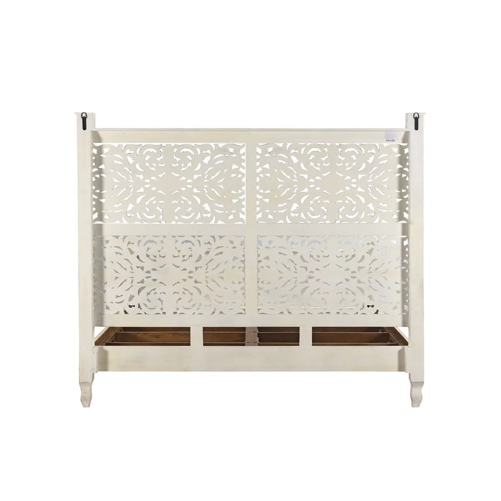 Taran Designs Monte Floral Carved Solid Wood King Panel Bed in White