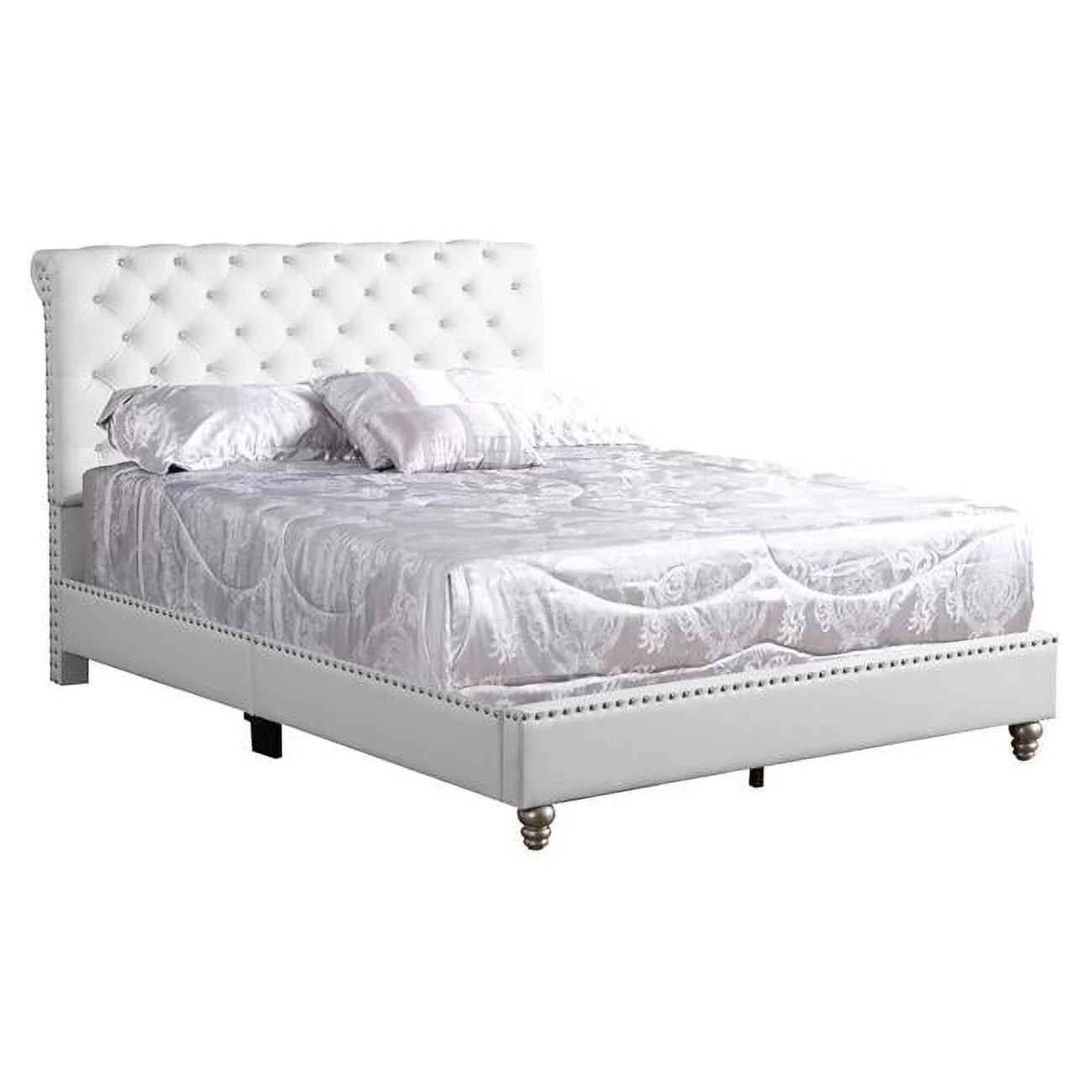 Passion Furniture Maxx Tufted Upholstered Panel Bed, White - Queen Size