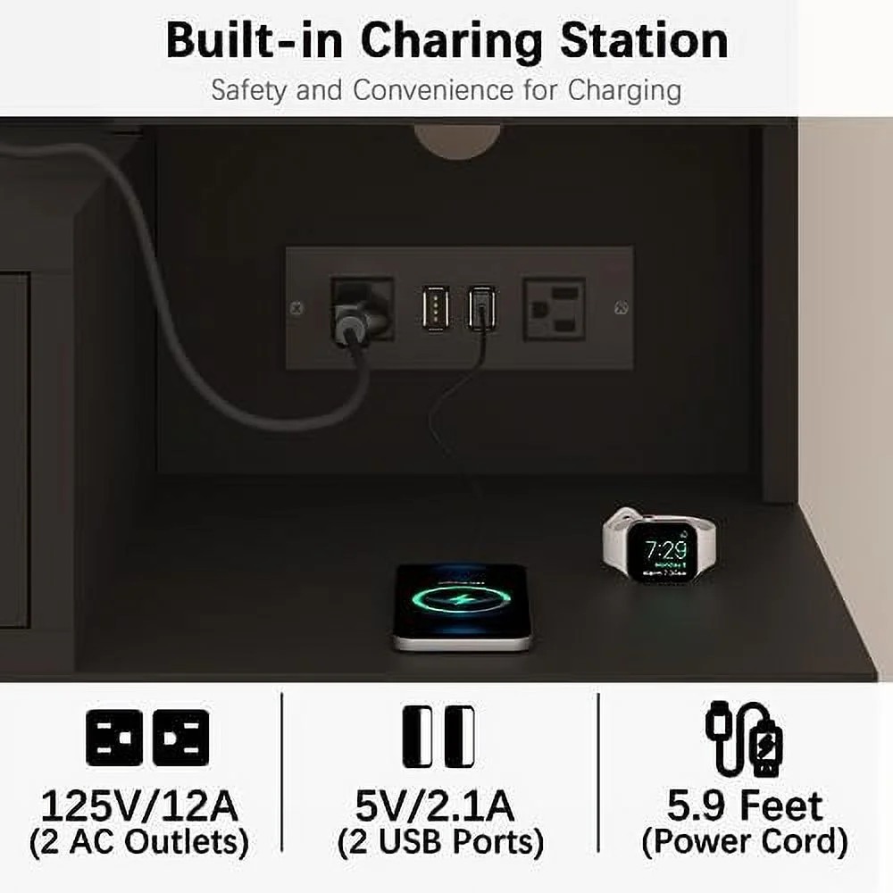 RUNFAYBIU Vanity Desk with Mirror and Lights  White Vanity Desk with Charging Station  LED Cabinet  5 Drawers &  Bag  Vanity Mirror with Lights Desk and Chair  Vanity Table Set with S