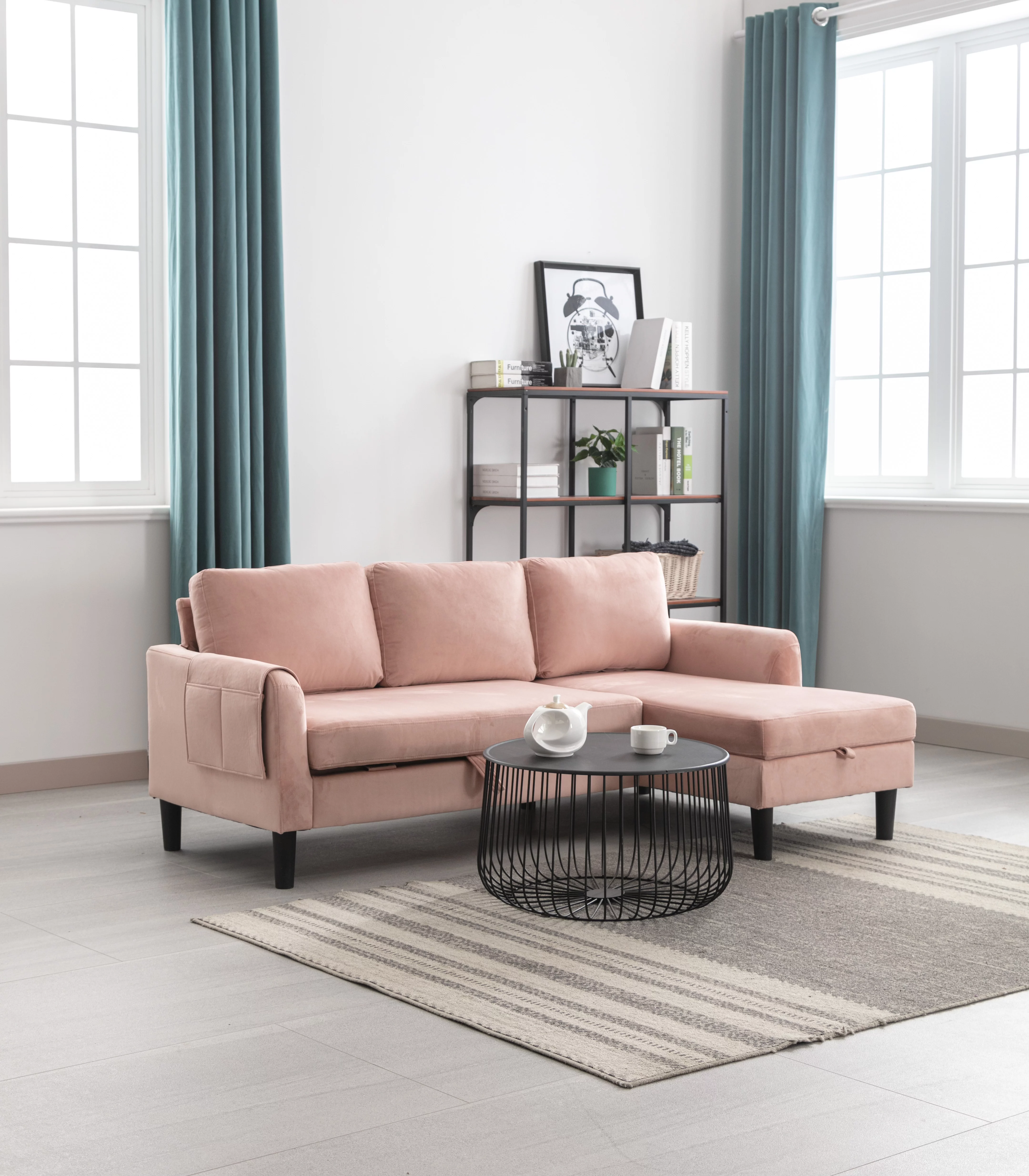 Luccalily Sectional Sofa with Storage Reversible Chaise Lounge, L Shaped Futon Sofa Bed Couch, Modern Velvet Sleeper Sofa with Storage for Living Room