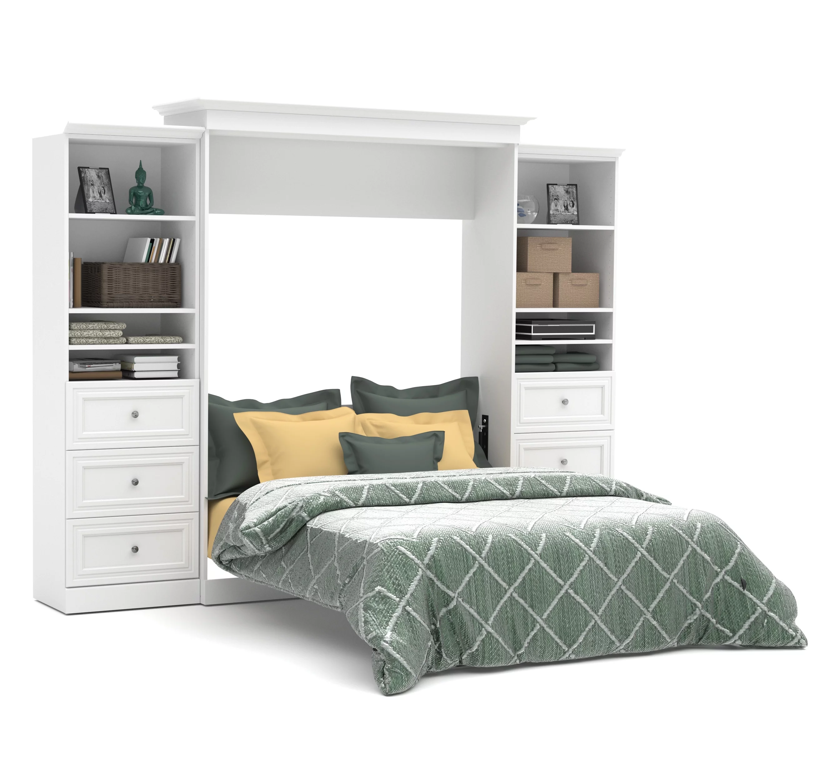 Bestar Versatile by Bestar 115'' Queen Wall Bed Kit Featuring a 3 Drawer Set in White