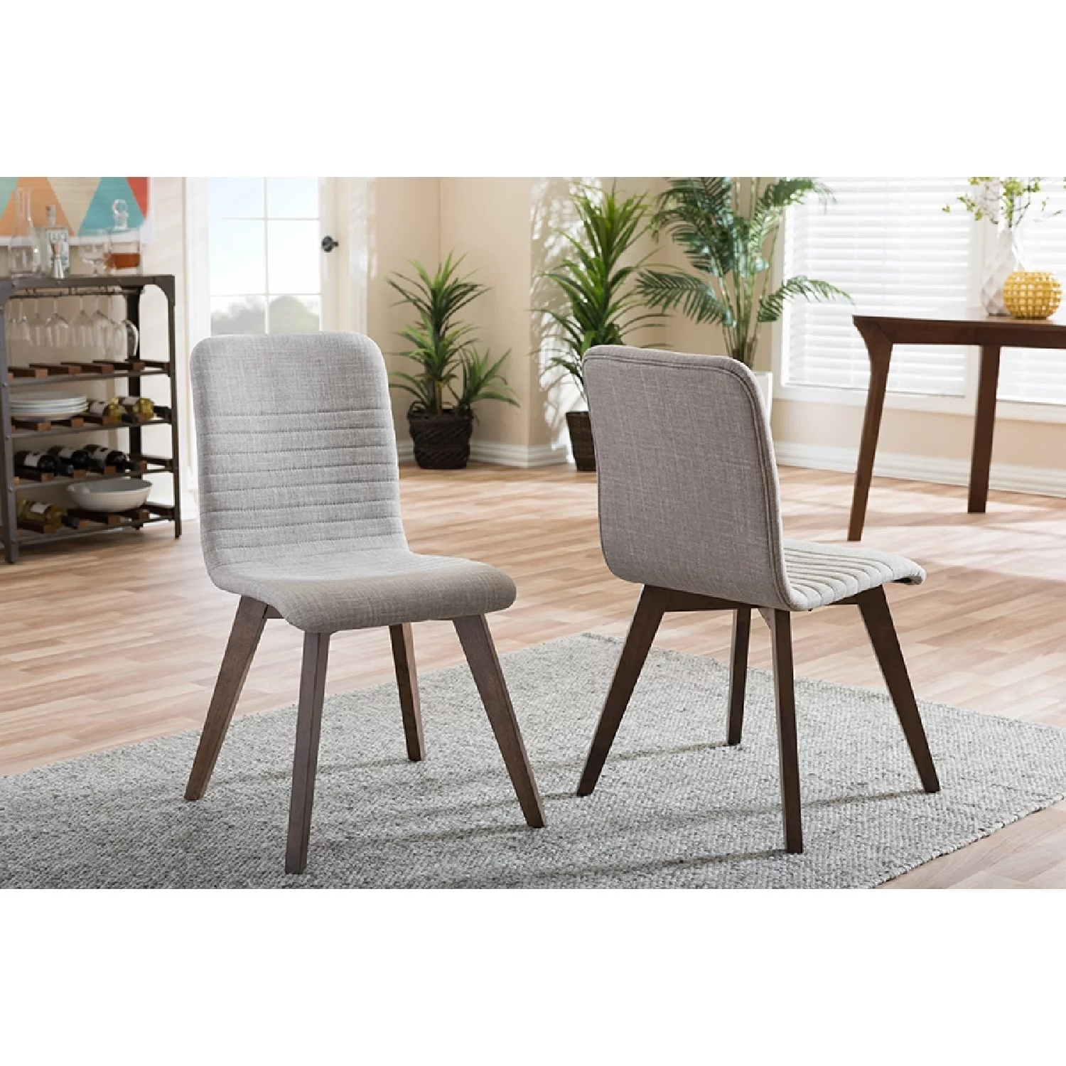 Baxton Studio Sugar Mid-century Retro Modern Scandinavian Style Light Grey Fabric Upholstered Walnut Wood Finishing