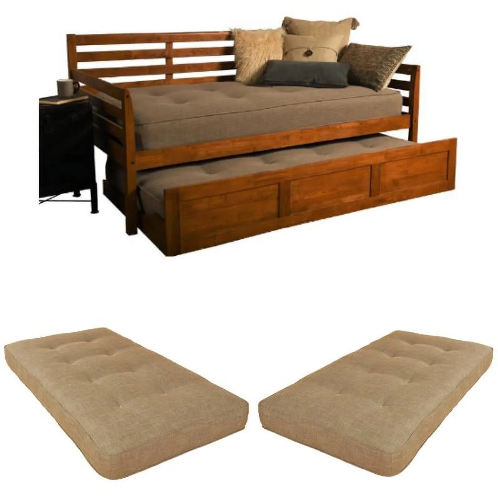 Home Square 3-Piece Set with 2 Daybed Mattresses and Daybed in Barbados Brown