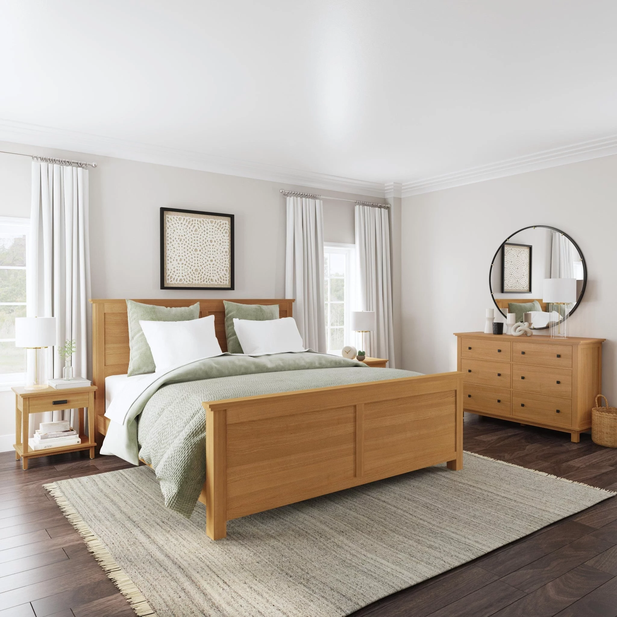 Homestyles Oak Park 4-Piece Wood King Bedroom Sets with 2 Nightstand in Brown