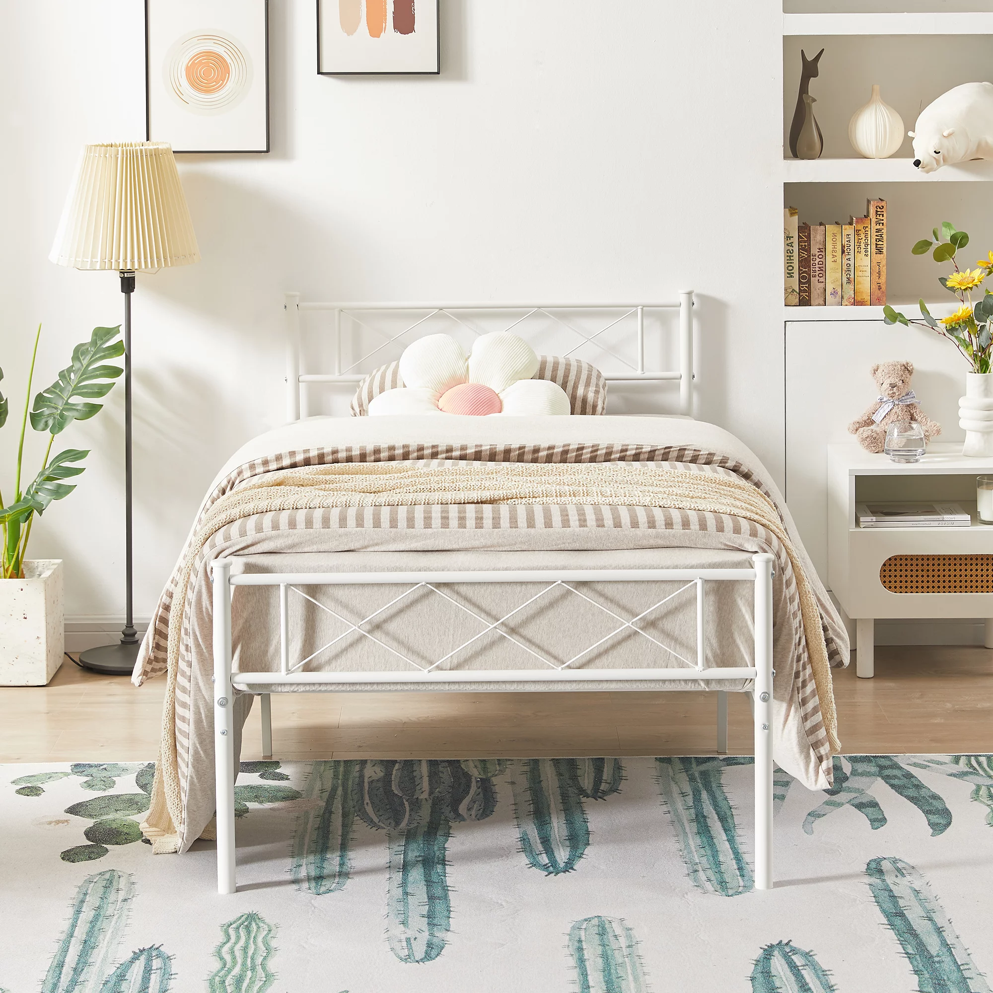 VECELO 3-Piece White Bedroom Sets Include Twin Bed Frame + 2 Nightstands