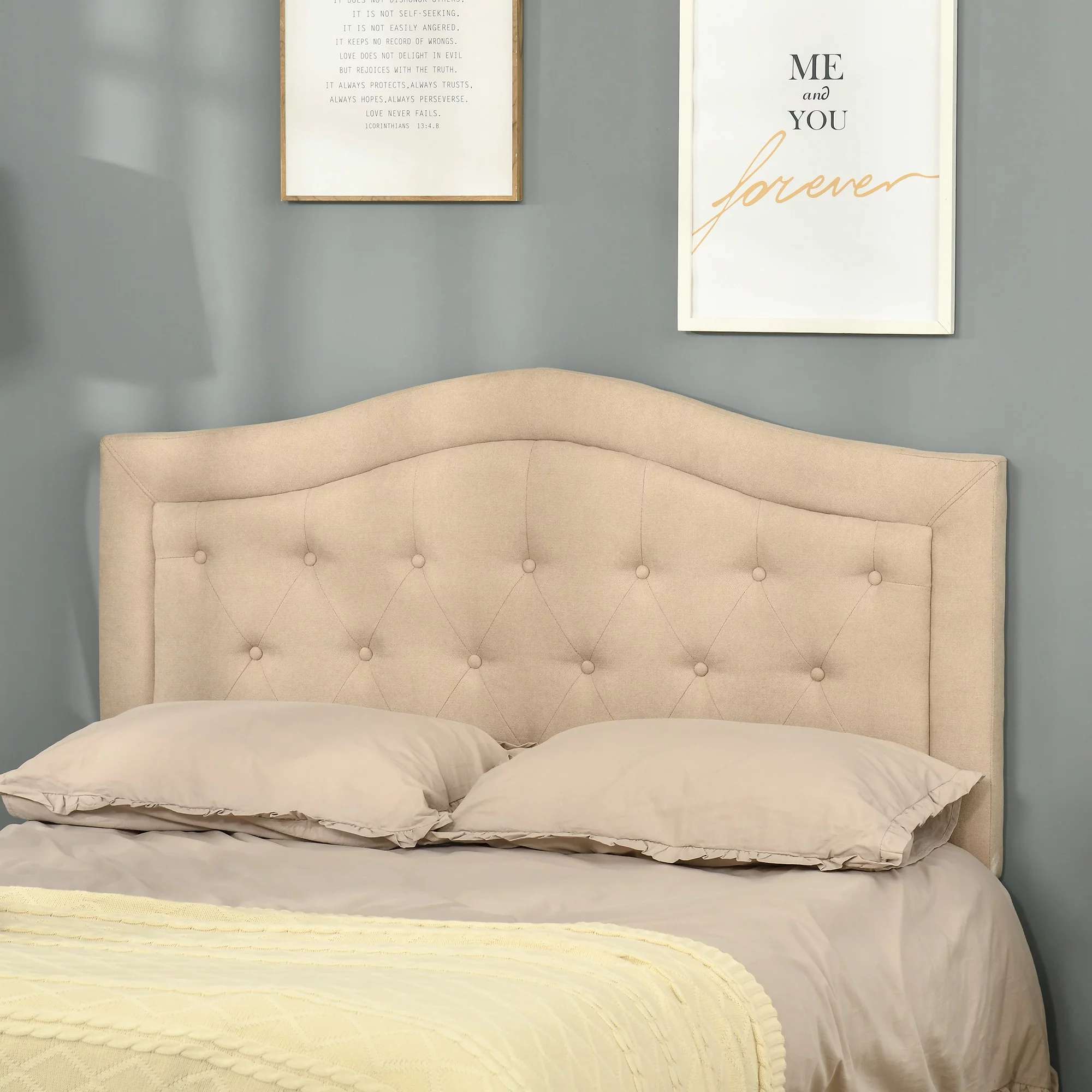 HOMCOM Upholstered Headboard, Button Tufted Bedhead Board, Home Bedroom Decoration for Full-Sized Beds, Beige