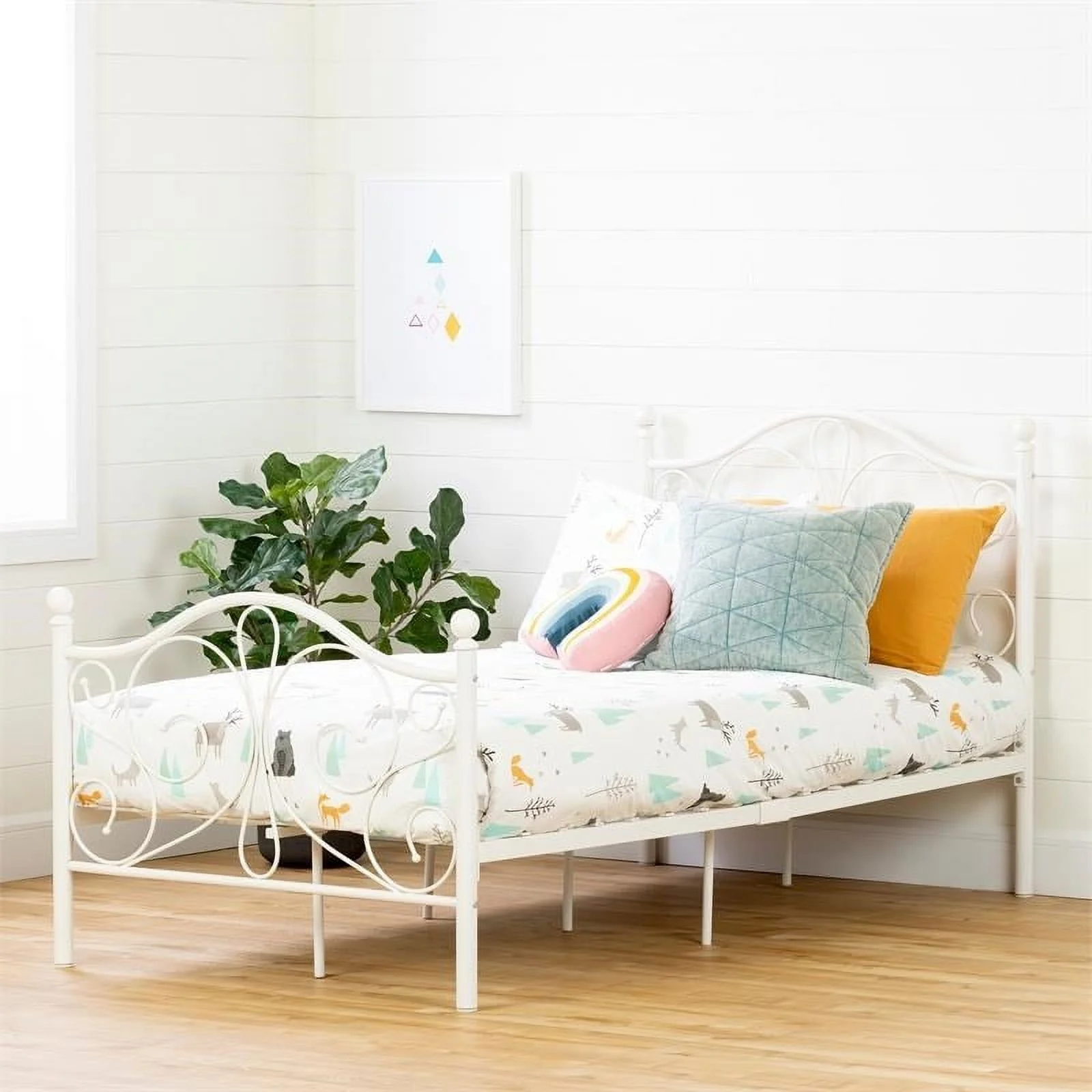 Roseberry Kids Complete Twin Metal Platform Bed in White