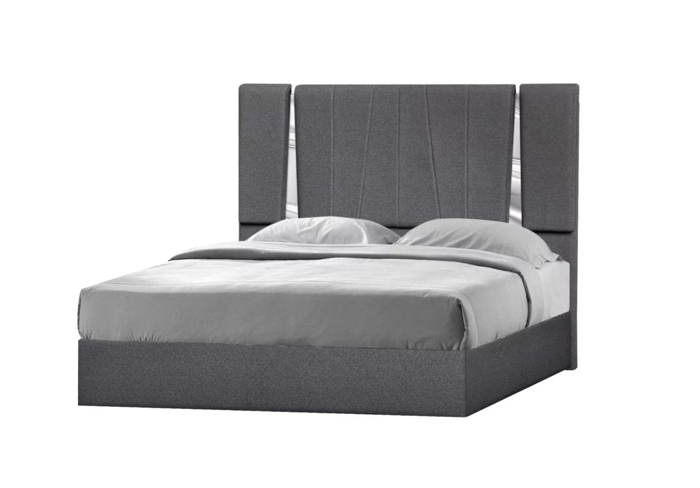 Charcoal Fabric Mirrored Trim Queen Bed Contemporary J&M Furniture Matisse