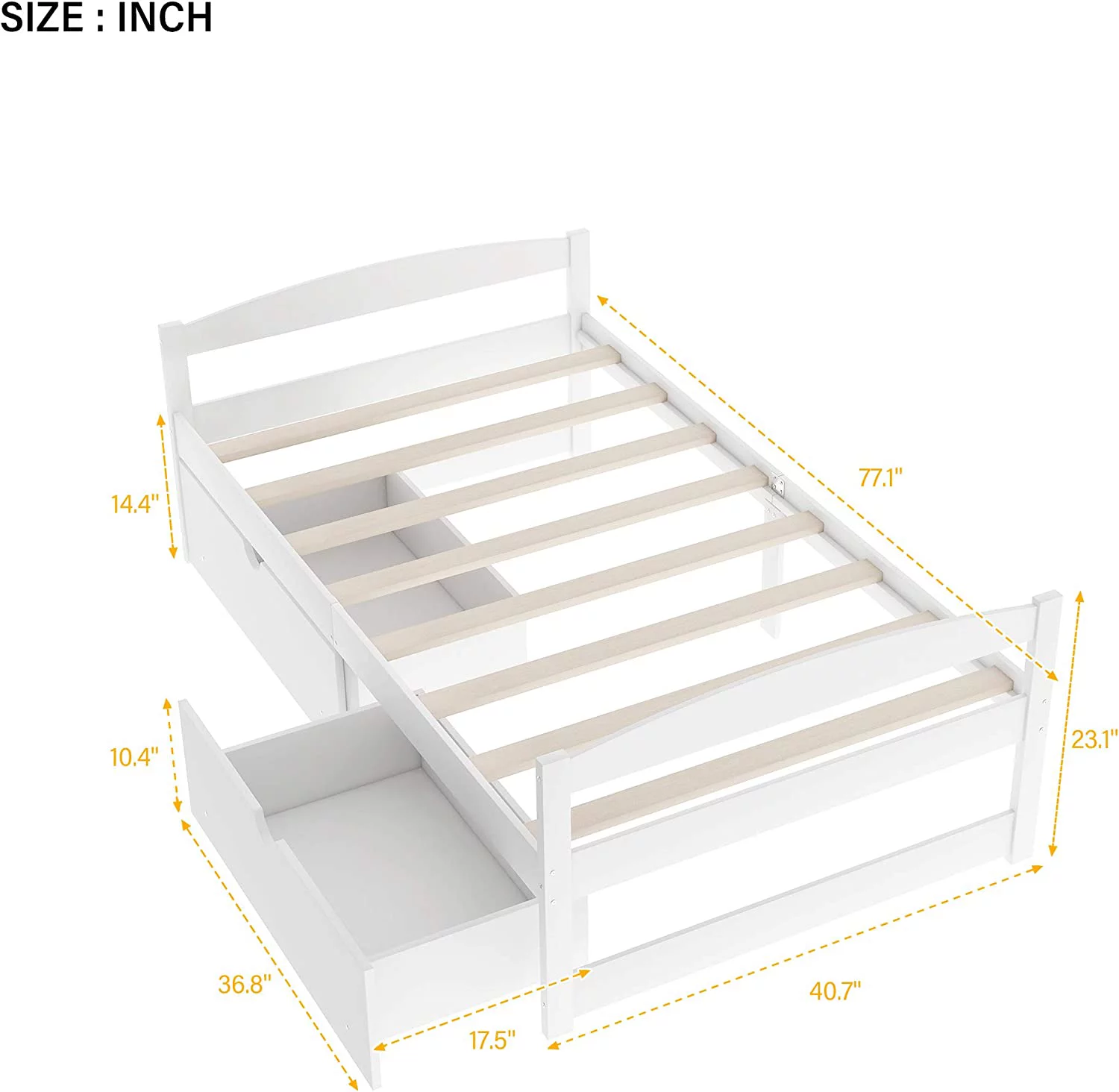 Size Platform Bed With Two Drawers, Solid Wood Daybed Frame For Bedroom Guest Room, No Box Spring Needed (White)