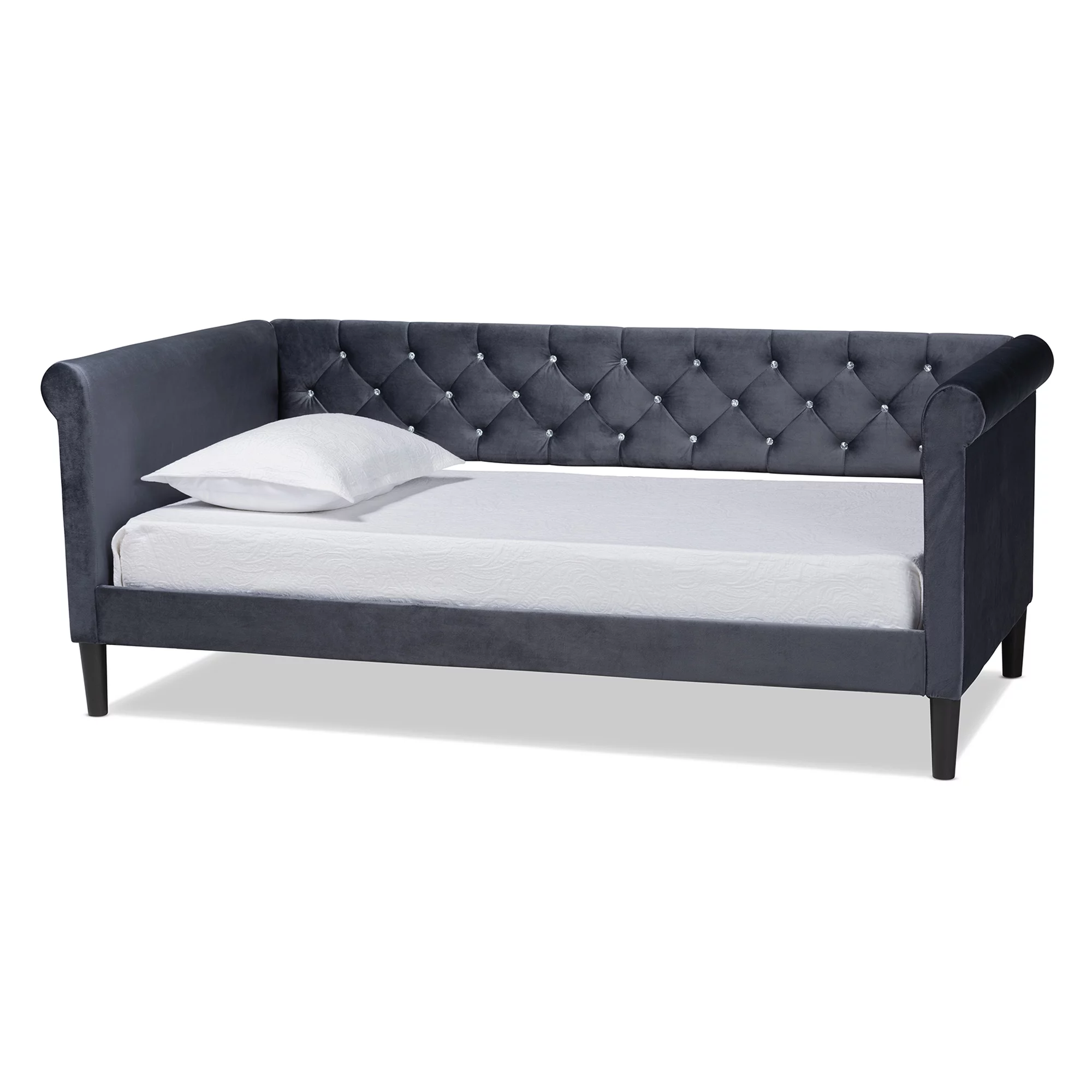 Baxton Studio Cora Modern and Contemporary Grey Velvet Fabric Upholstered and Dark Brown Finished Wood, Full Size Daybed