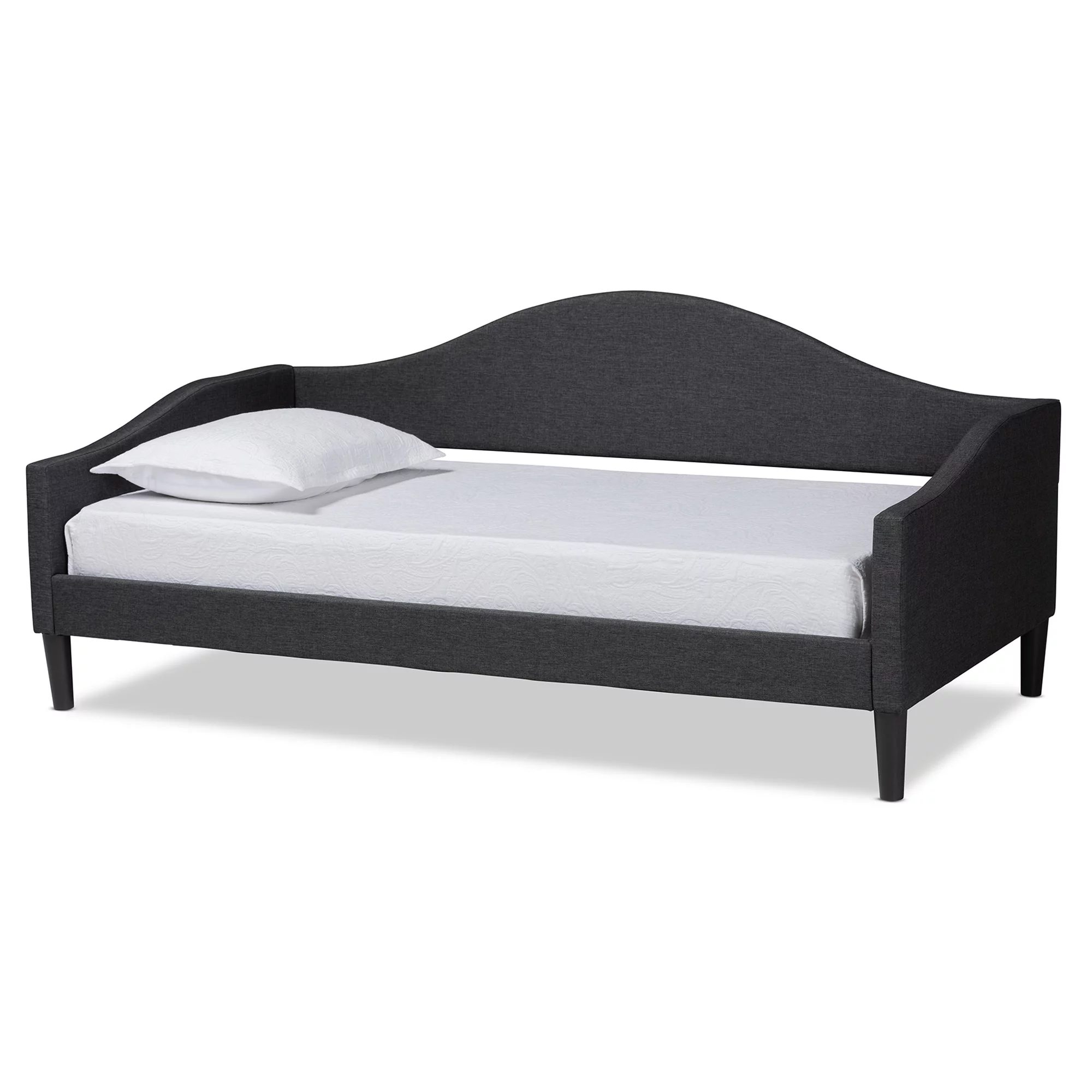 Baxton Studio Milligan Modern and Contemporary Charcoal Fabric Upholstered and Dark Brown Finished Wood, Twin Size Daybed