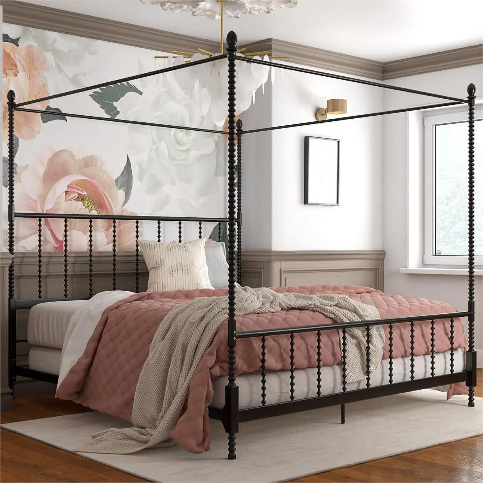 DHP Emerson Metal Canopy Bed in King Size Frame in Black