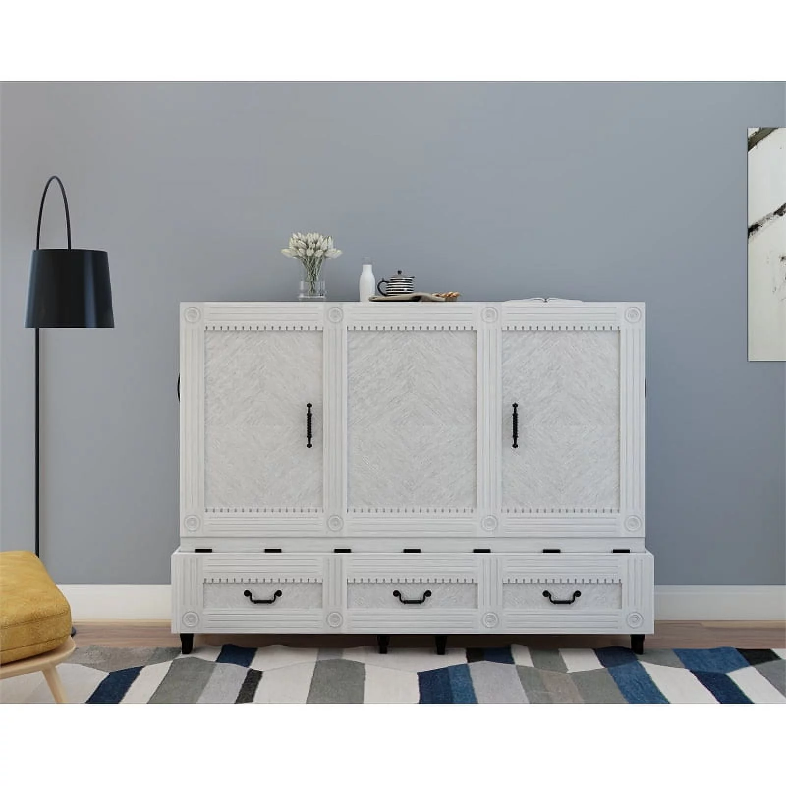 RoomAndLoft Imperial Queen Solid Wood Mobile Murphy Cabinet Bed in White
